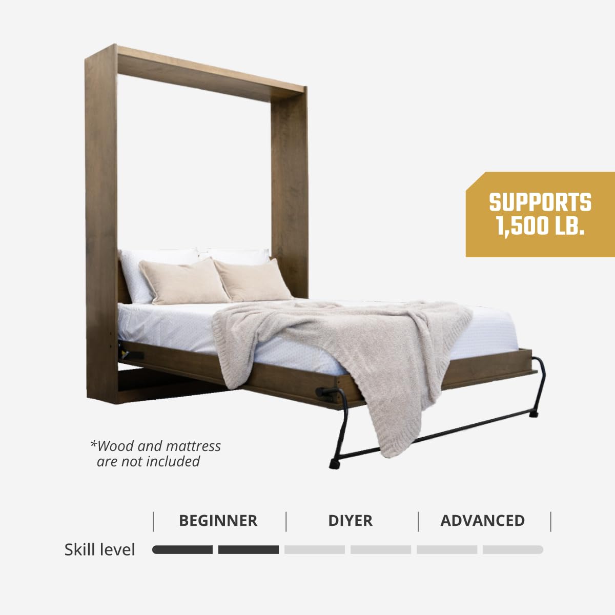 Wilding Wallbeds Murphy Bed Mechanism Kit - Full & Queen Size DIY Piston Lift Hardware for Cabinet Bed - Easy Installation with 1,500lbs Weight Capacity - Perfect for Space-Saving Home Offices, Guest Rooms & Small Apartments