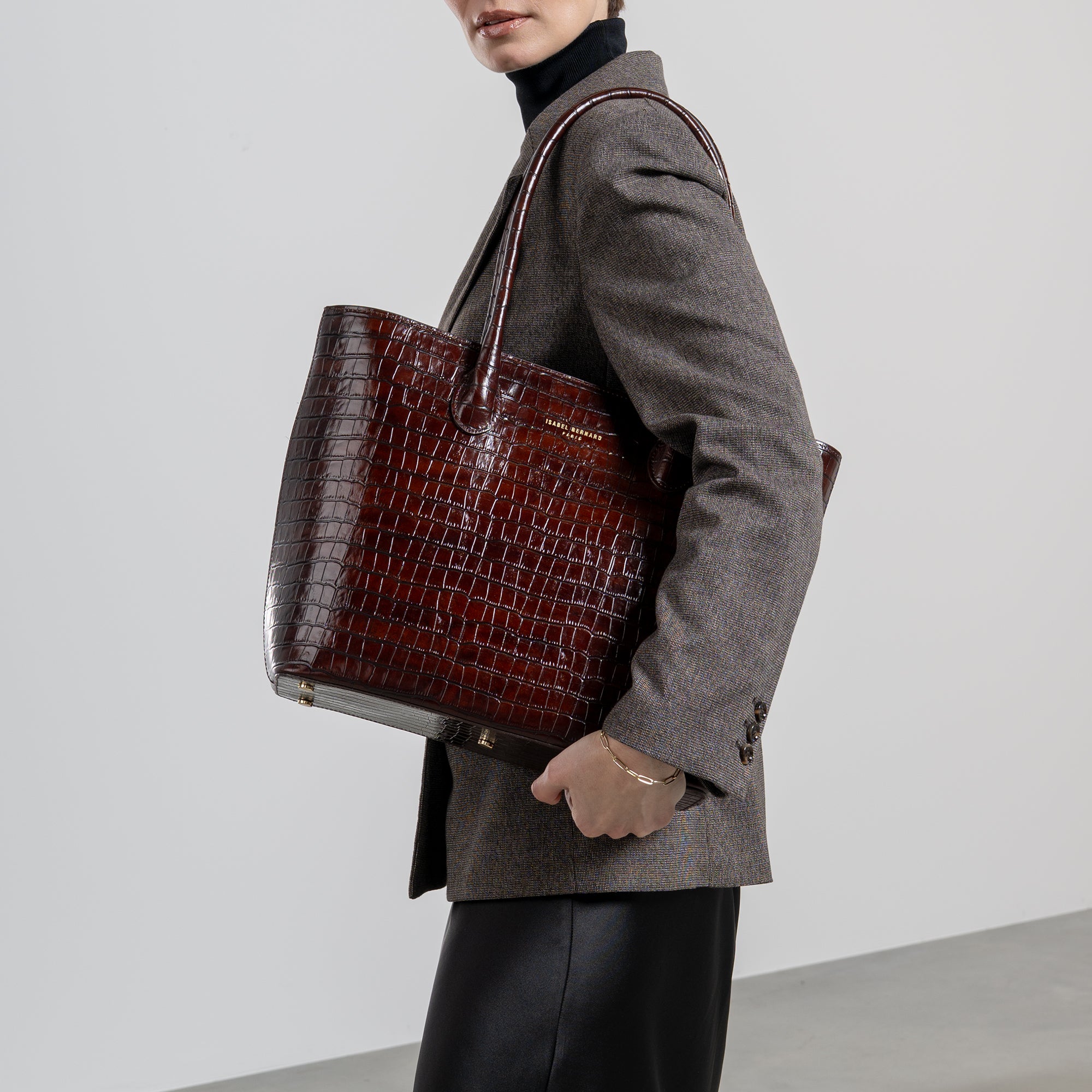 Honoré Lysanne Croco Brown Calfskin Leather Shopper Tote Bag for Women - Stylish & Spacious Work, Travel & Everyday Carry