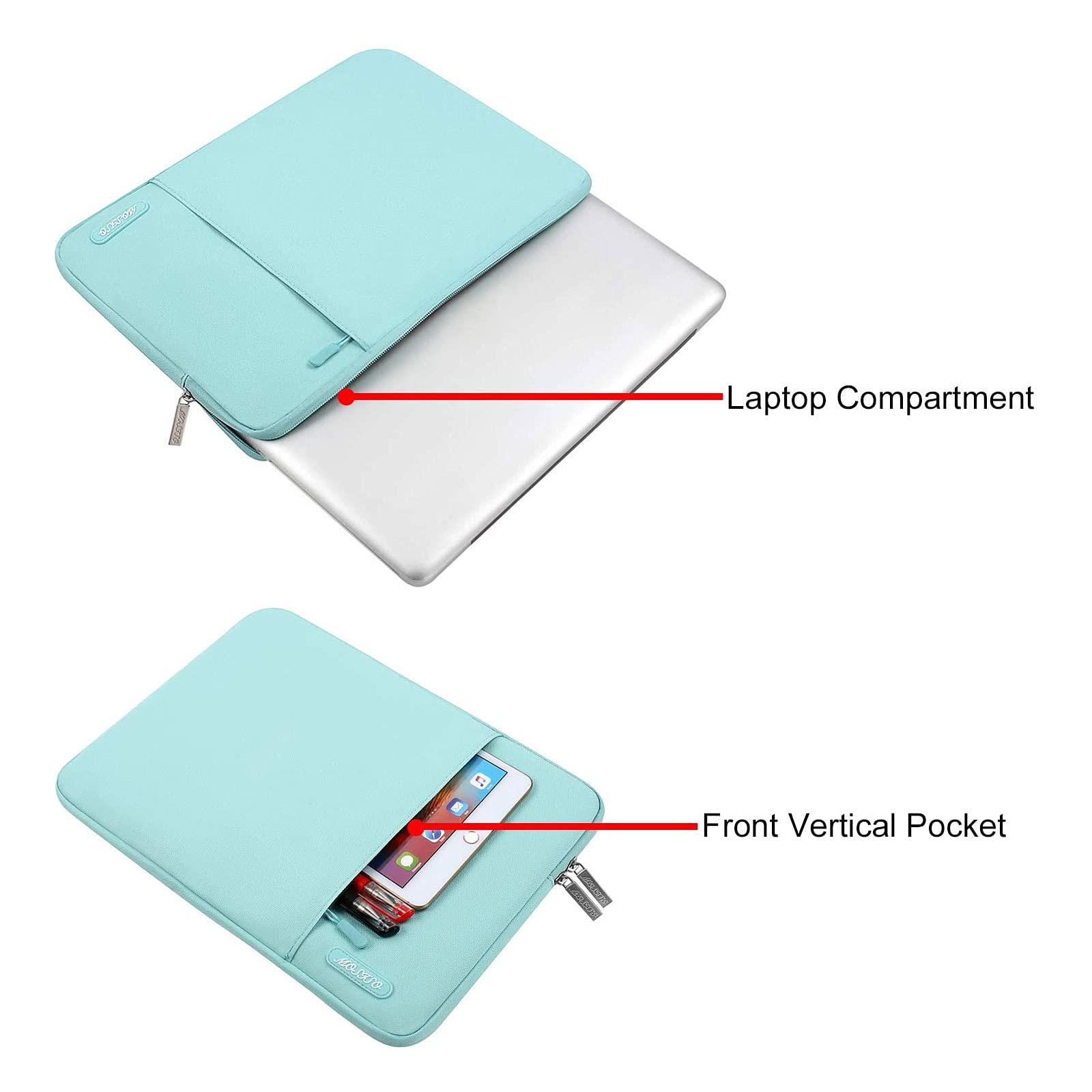MOSISO 16 Inch Laptop Sleeve Case - Compatible with MacBook Pro 16 (M1/M2/M3/M4), HP, Acer, Dell, Lenovo, ASUS 15-15.6 Inch Notebooks - Polyester Vertical Protective Bag with Pocket (Mint Blue) - Perfect for Work, School & Travel