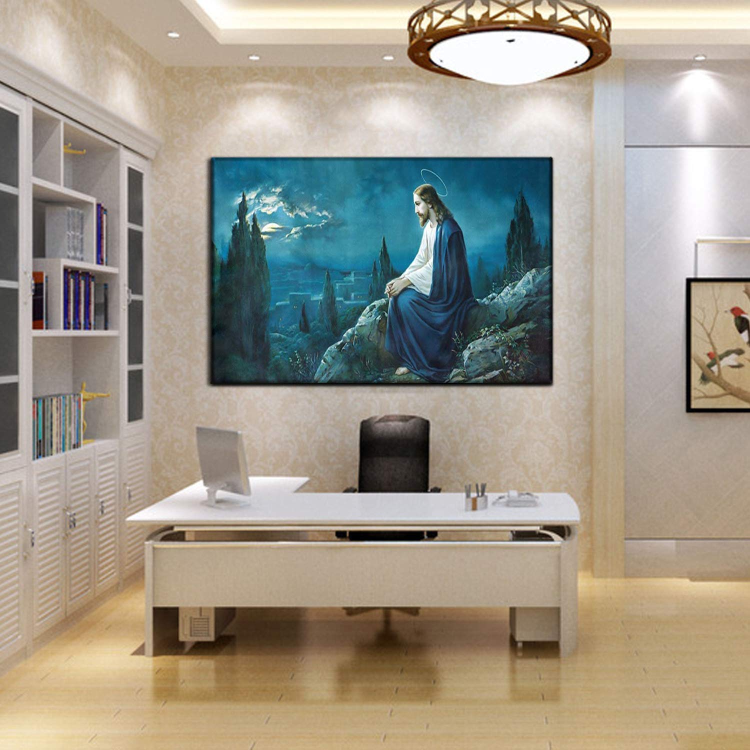 Jesus Walks on Beach Framed Wall Art - Religious Christian Picture for Bedroom, Office, Living Room - Ready to Hang Home Decor - Perfect for Prayer Spaces & Gift Giving