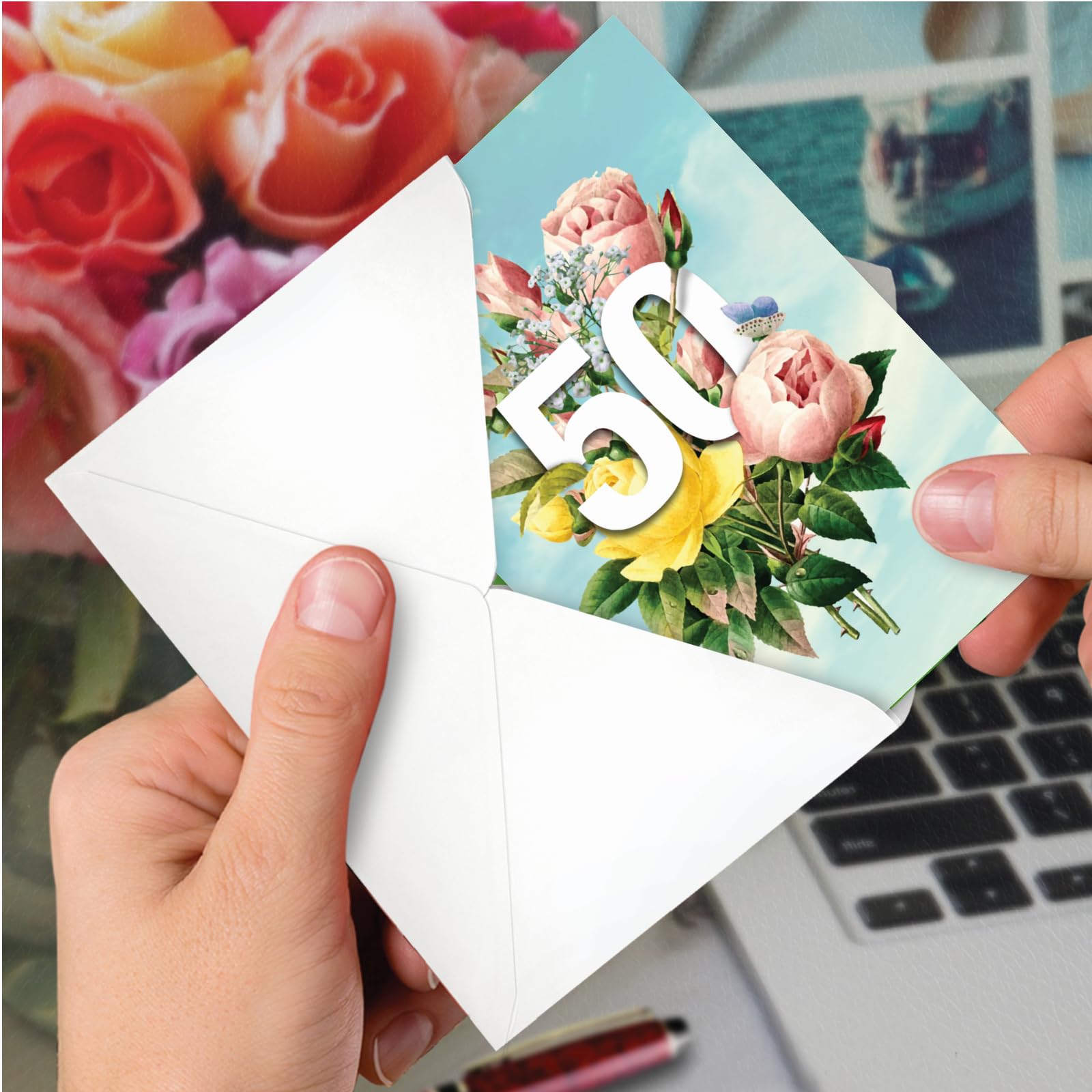 Funny 50th Birthday Card - Milestone 50th Birthday Notecard with Floating Numbers & Envelope - Perfect for Humorous 50-Year-Old Celebrations, Parties & Gifts | NobleWorks C9457CMBG