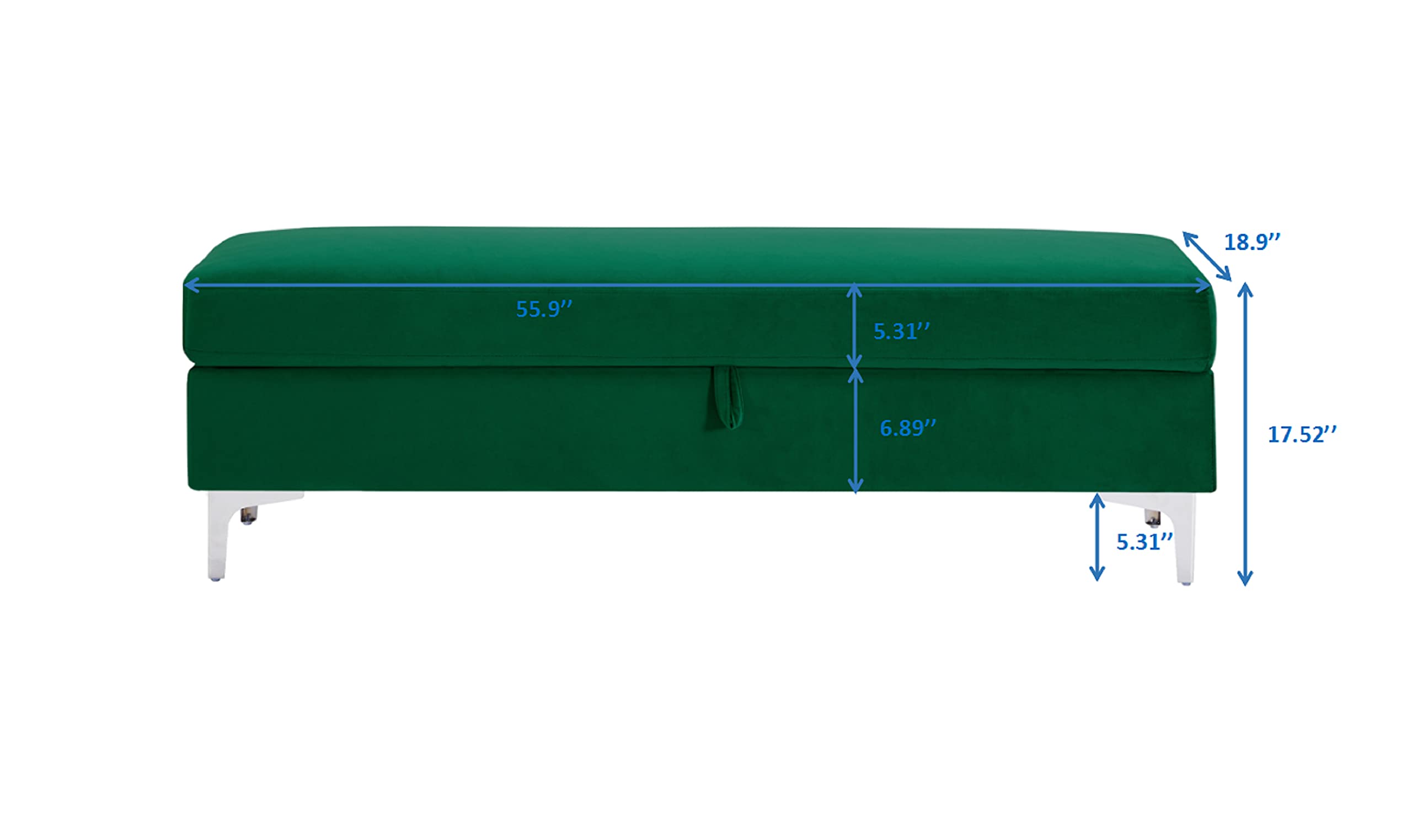 Velvet Upholstered Storage Ottoman Bench - Tufted Rectangular Footstool with Shoe & Blanket Storage | Multi-Purpose Seating for Bedroom, Living Room & Entryway | Perfect as Bed End Bench, Entryway Seat & Living Room Accent (Green)
