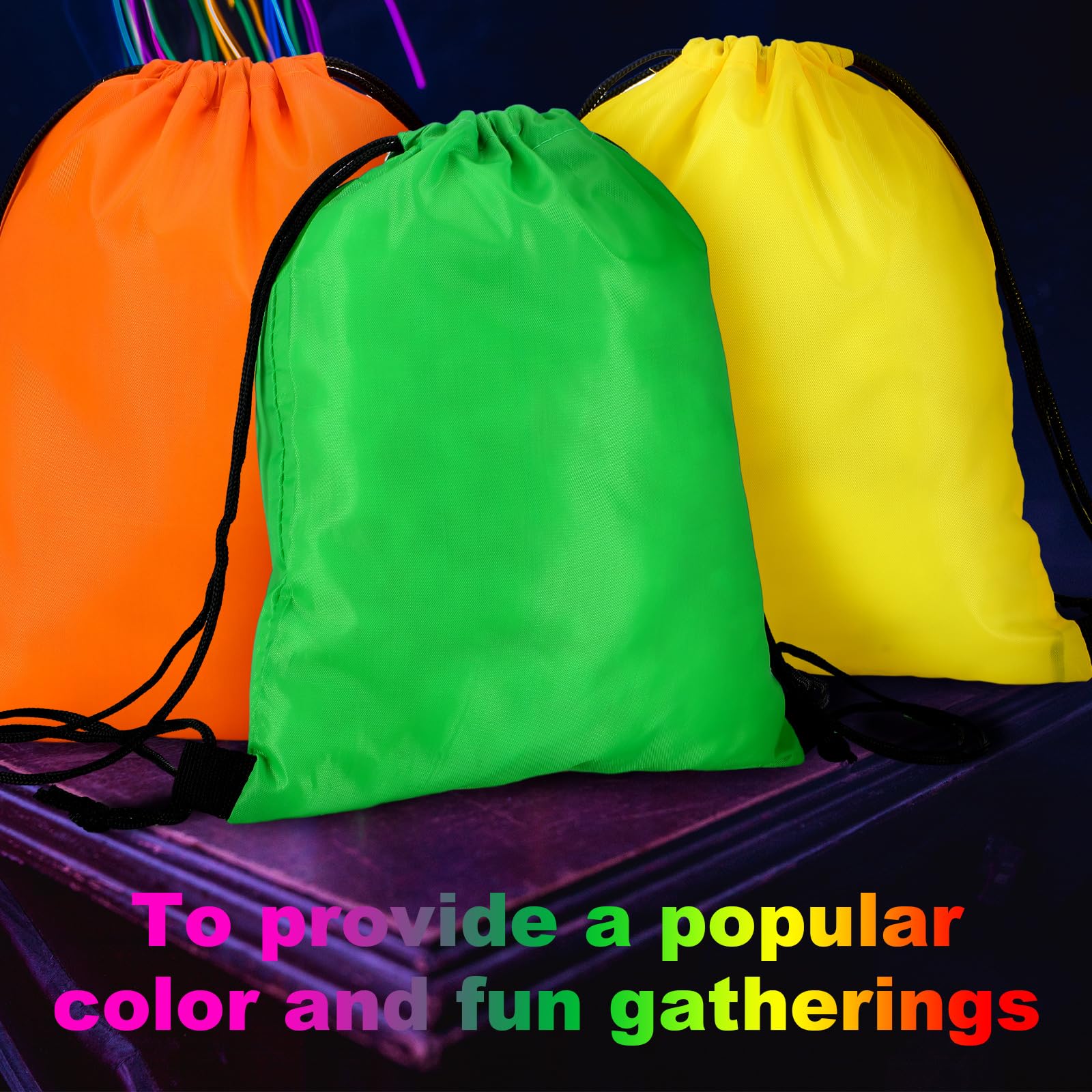 24-Piece Neon Party Drawstring Backpacks - Colorful Goodie Bags for Candy & Gifts (4 Vibrant Colors) - Perfect for Birthday Parties, Halloween, School Events & Festive Celebrations