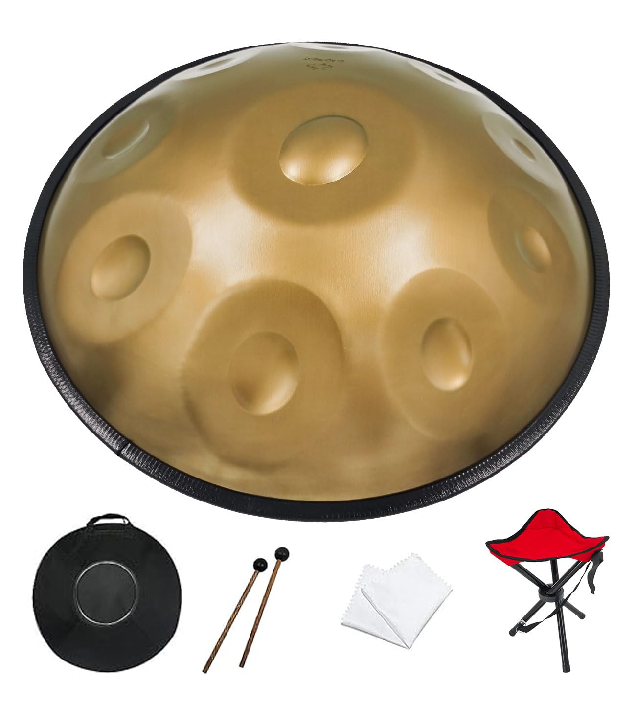 22-inch Handpan Drum with 10 Notes - Includes Backpack, Stand, 2 Mallets & Cleaning Cloth (Gold, 440Hz) | Perfect for Meditation, Music Therapy, Street Performance & Home Decoration