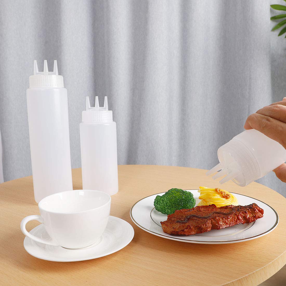 uxcell 23oz Plastic White 3 Hole Squeeze Bottles - Leakproof Condiment Dispenser for Ketchup, Syrup, Dressings, Sauces - Perfect for Kitchen, Restaurant, BBQ & Food Storage
