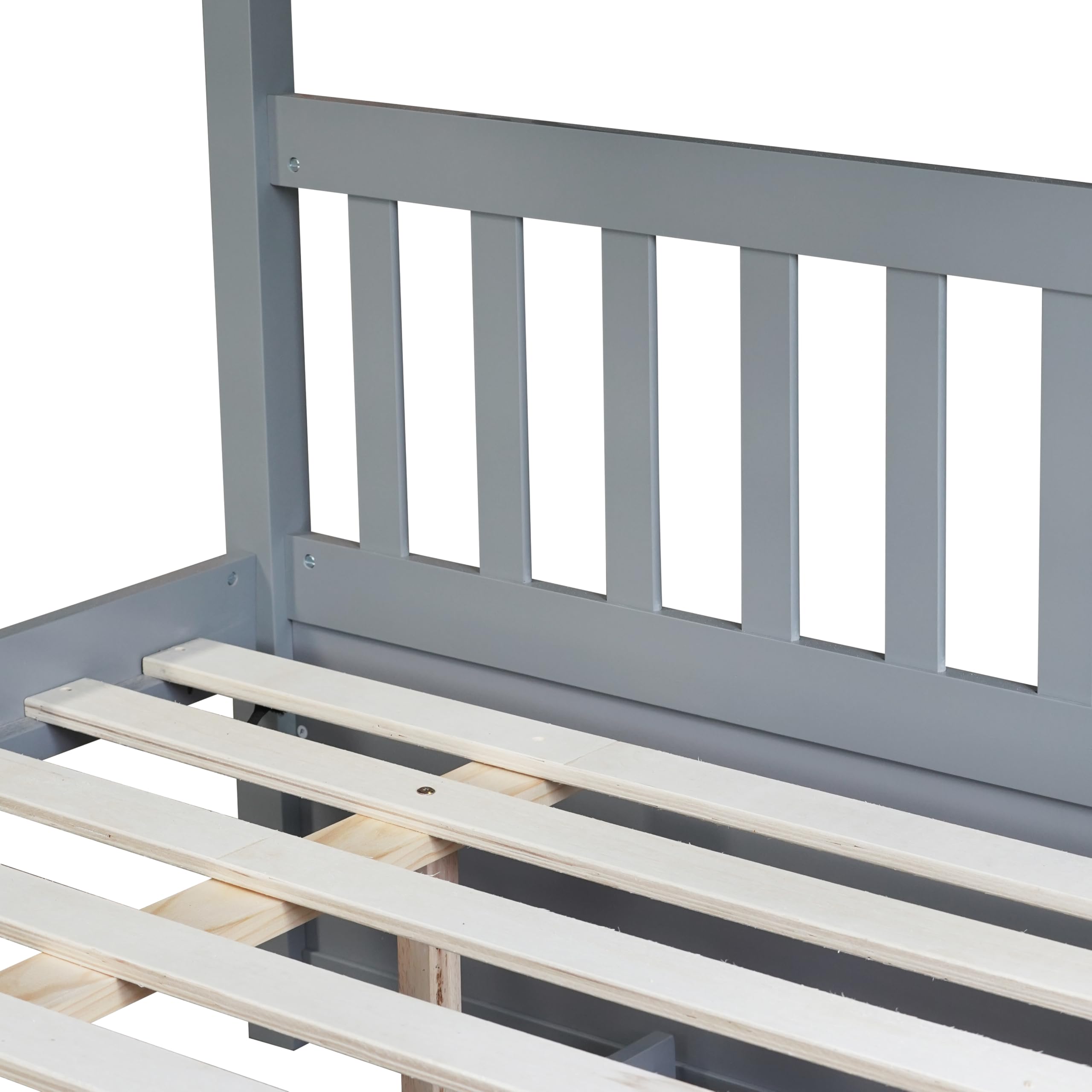 Homsof Full Over Full Bunk Bed with Trundle - Converts to 2 Full Size Platform Beds | Sturdy Ladder & Safety Rails for Kids, Teens & Adults | Space-Saving Grey Bedroom Furniture for Guest Rooms, Dorms & Small Apartments