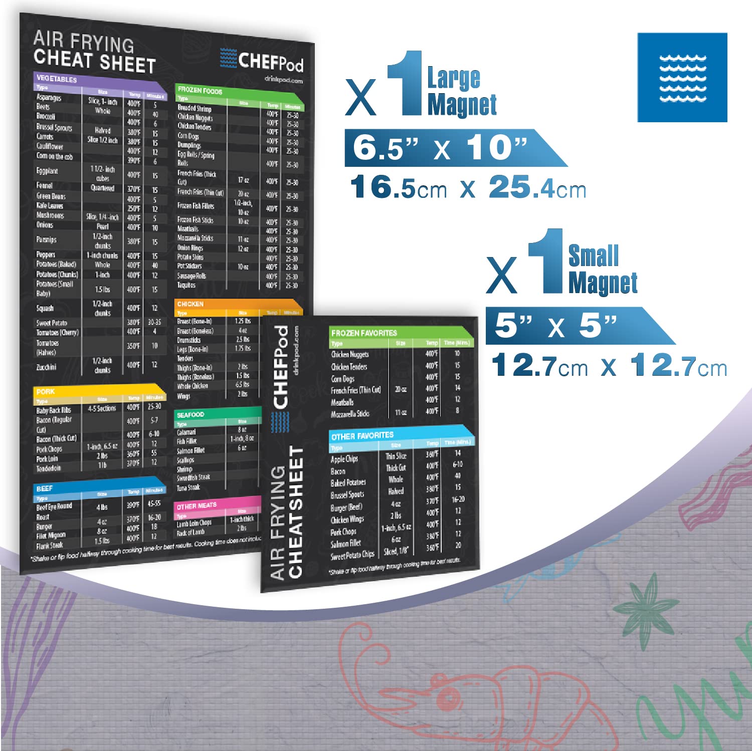 2-Pack Air Fryer Magnetic Cheat Sheet Set | Quick Reference Cooking Time Guide for Air Frying Recipes | Perfect for Kitchen, Meal Prep & Healthy Cooking
