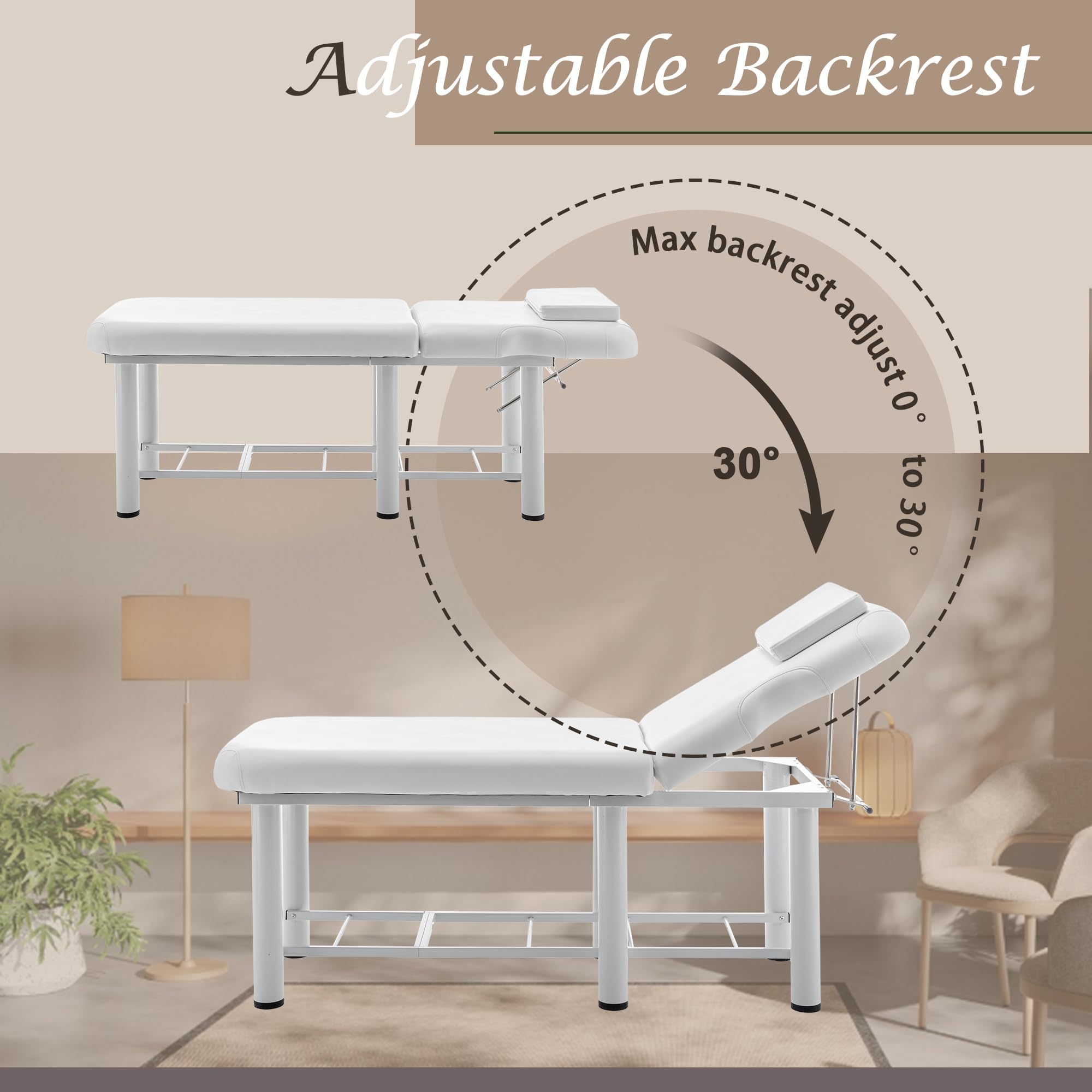 Professional 73 Inch Massage Bed - Adjustable Physical Therapy Table with Removable Headrest & Backrest - Salon Spa Facial Treatment Bed for Estheticians (White) - Perfect for Clinics, Spas & Home Use