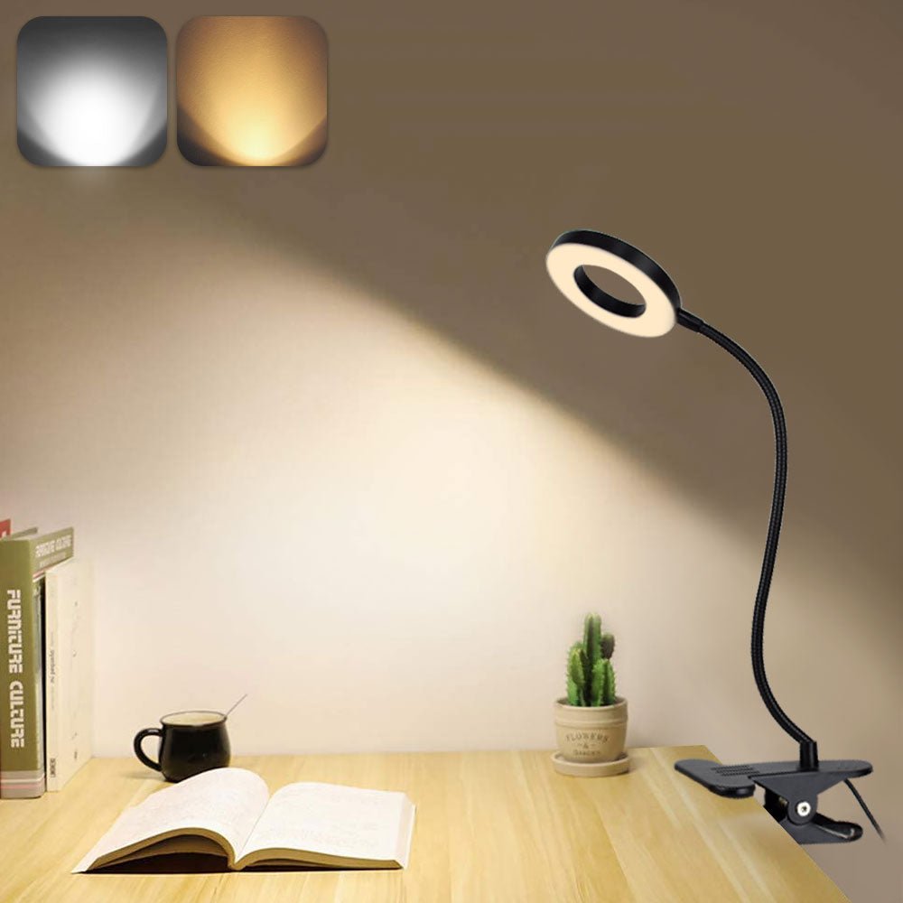 DINGLILIGHTING DLLT LED USB Reading Light Clip - Adjustable 2 Light Colors, Eye-Caring Desk Lamp for Laptop, Books, Piano, Bed Headboard - Includes Adapter | Perfect for Night Reading, Studying & Office Work
