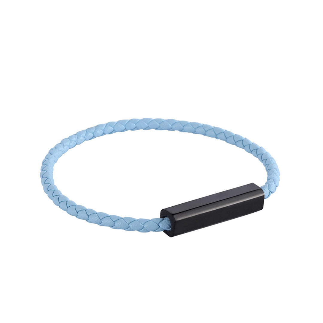 Capri Light Blue Braided Leather Bracelet for Women - Adjustable Wristband for Casual Wear, Beach & Boho Style Accessories