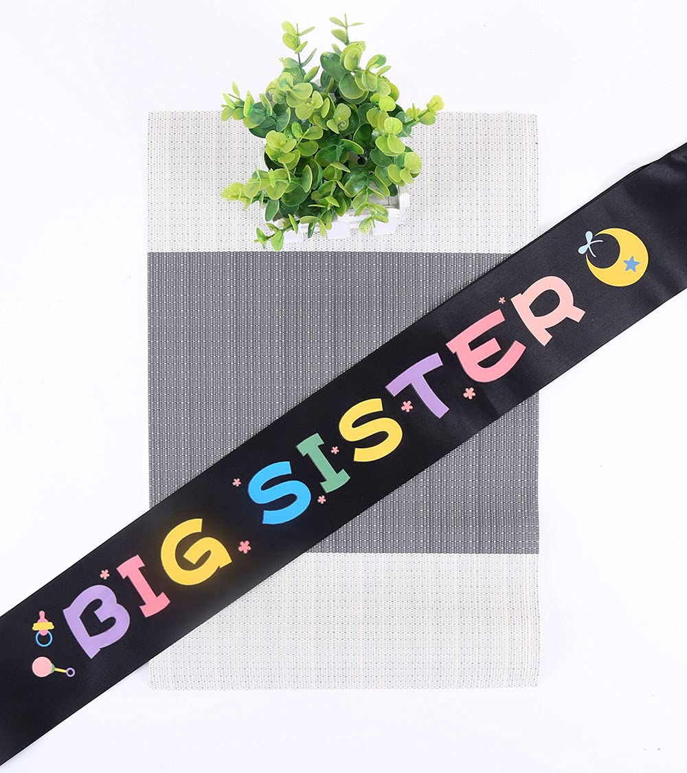 Black Stain Big Sister Sash - Baby Shower Sash for Big Sister to Be, Gender Reveal Party Decorations - Perfect for Baby Showers, Gender Reveal Parties & Sibling Announcements
