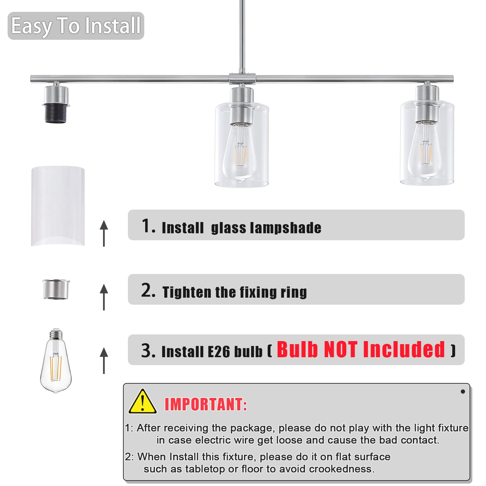 Modern 3-Light Brushed Nickel Pendant Lighting Fixture with Glass Shade - 31