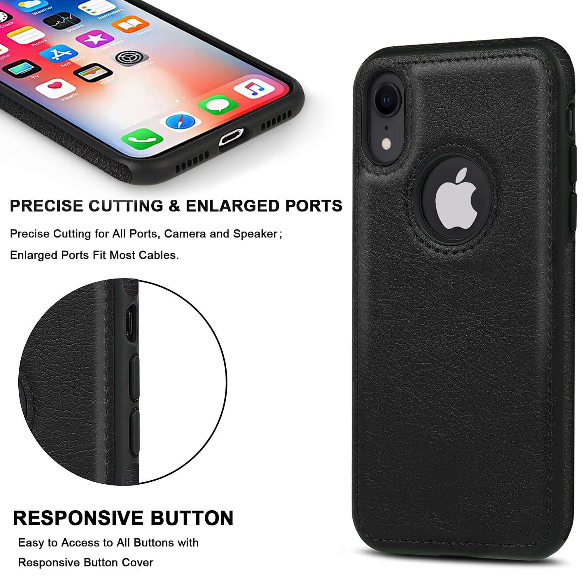Premium Vegan Leather iPhone XR Case - Slim 6.1 Inch Luxury Vintage Cover (Black) | Perfect for Business Professionals & Fashion Enthusiasts