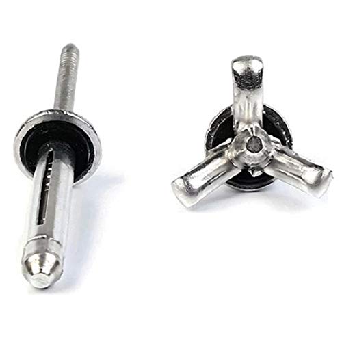 Tri-Fold Exploding Pop Rivets 5/32 x 5/16 Grip (5-5) Aluminum Shaveable Head Blind Rivets with Sealing Washer - Pack of 100 for Metal Fabrication, Automotive Repair & DIY Projects