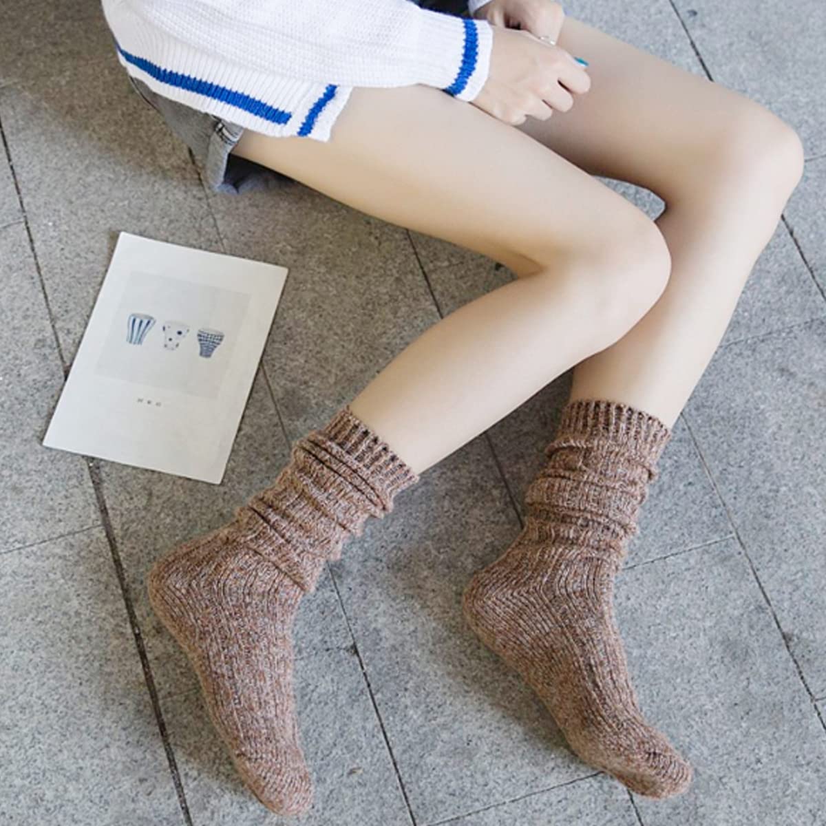 TINTAO Women's Cotton Knit Crew Socks - Thick Warm Wool Slouch Socks for Women, Size 5-10 - Perfect for Winter, Home, Office & Gift Giving #W502