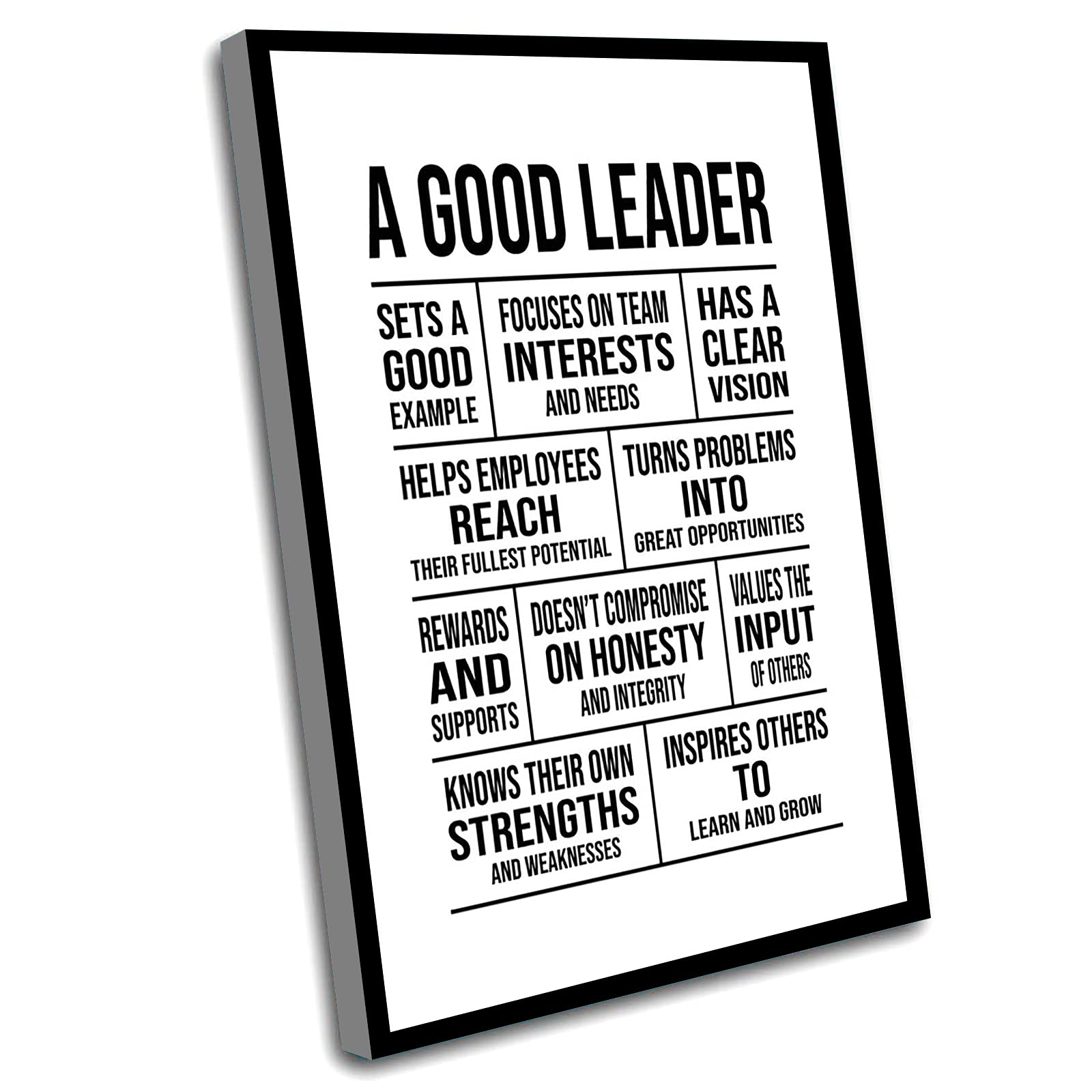 Black Office Decor & Farmhouse Bedroom Wall Art - 12x16 Inch Framed Motivational Leadership Quotes Print for Office, Cubicle & Home - Inspirational Success & Boss Quotes for Workplace & Study Room Decor