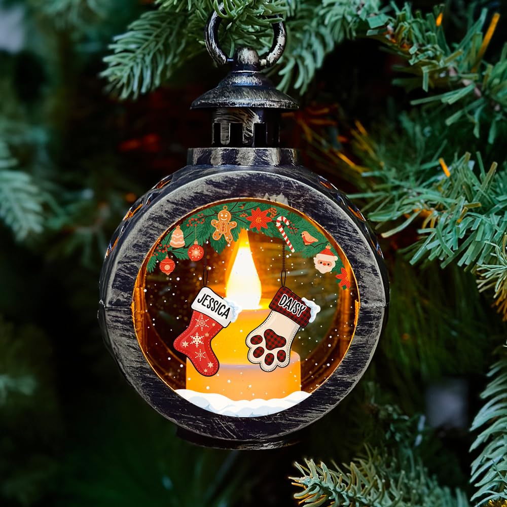 Personalized Christmas Stocking Lantern for Family of 5 - Custom LED Holiday Decor with Names, Festive Fireplace Mantel Decoration, Unique Gift for Christmas Party & Family Gathering