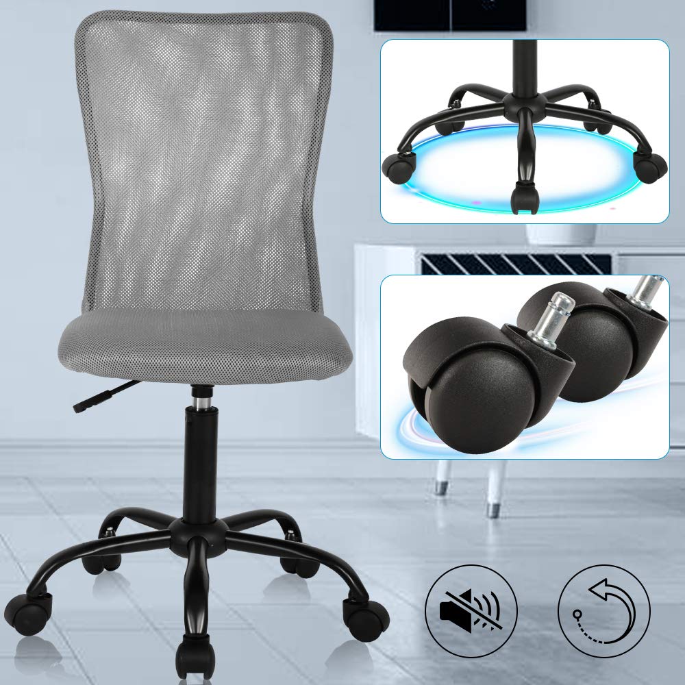 Ergonomic Home Office Chair - Adjustable Height Mid Back Mesh Computer Desk Chair for Students & Professionals, Modern Task Swivel Rolling Chair Without Armrests, Grey - Perfect for Small Spaces & Long Work Sessions