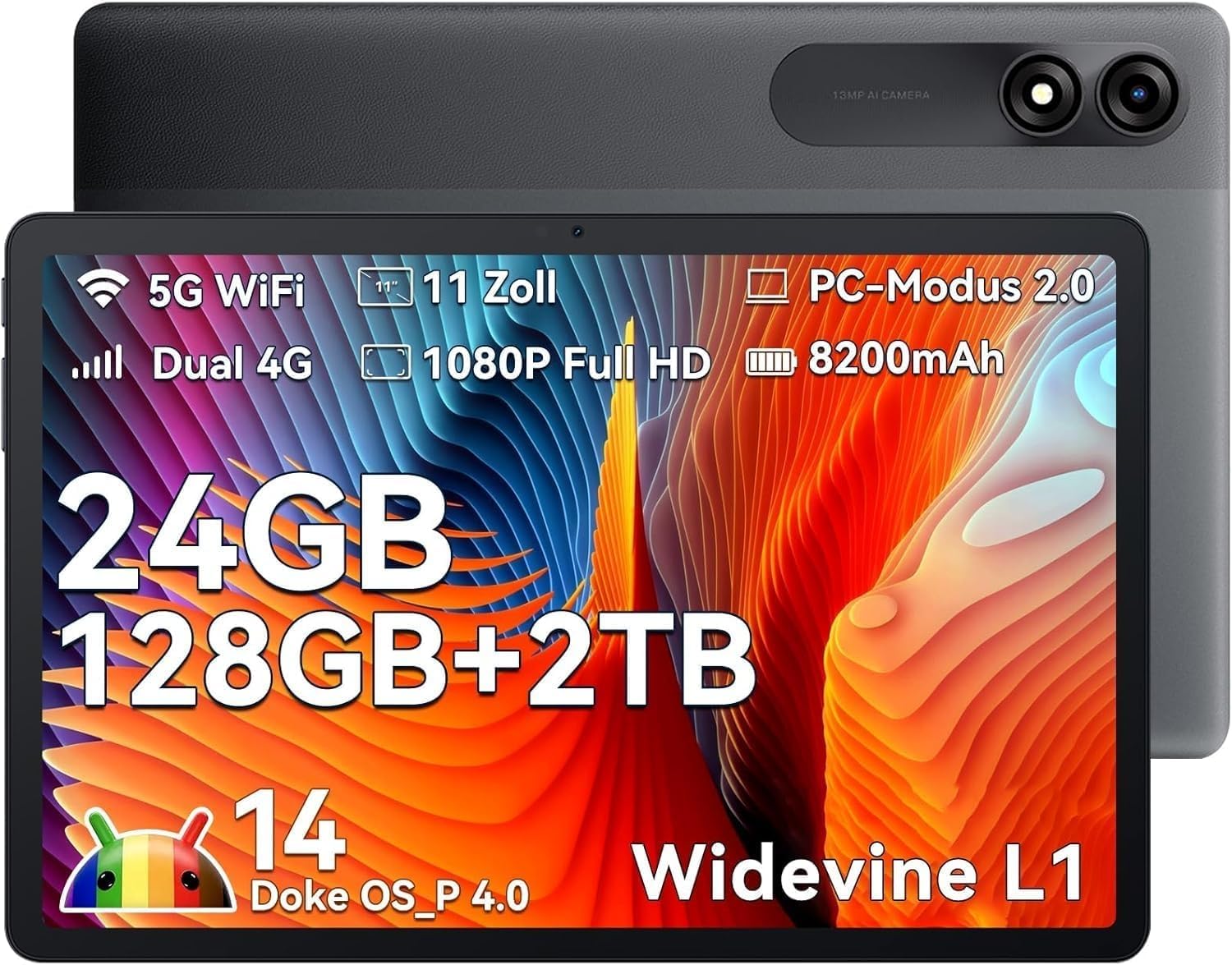 Blackview Tab 90 11-inch Android 14 Tablet - 24GB RAM 128GB ROM (Expandable to 2TB), 4G LTE/5G WiFi, 8200mAh Battery, Dual Camera, Widevine L1 - Perfect for Gaming, Streaming & Productivity on the Go