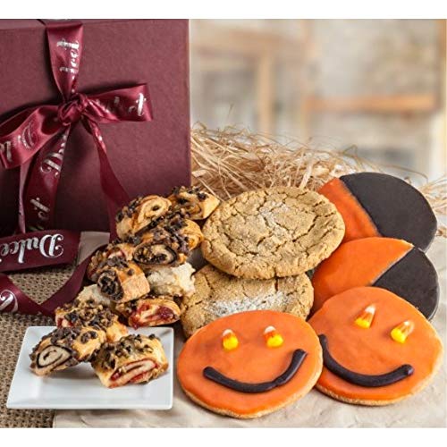 Halloween Orange Spooky Face Cookies & Fresh Pastry Gift Box - Perfect Holiday Treats for Family, Friends & Loved Ones | Great for Parties, Office Gifts & Trick-or-Treating | By Dulcet Gift Baskets