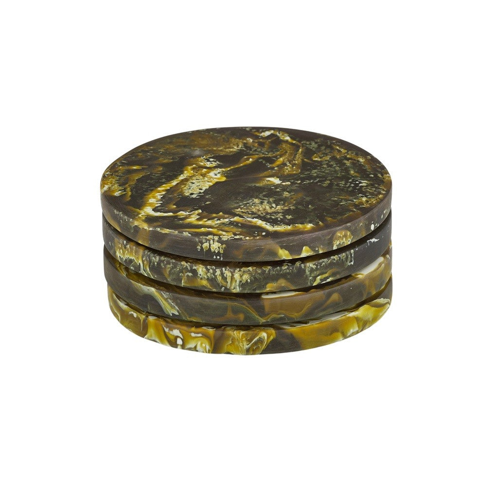 Assemble Kip Set of 4 Resin Coasters 10cm - Olive Green Drink Coasters for Coffee Table, Bar, Dining Table & Home Decor - Waterproof & Heat Resistant