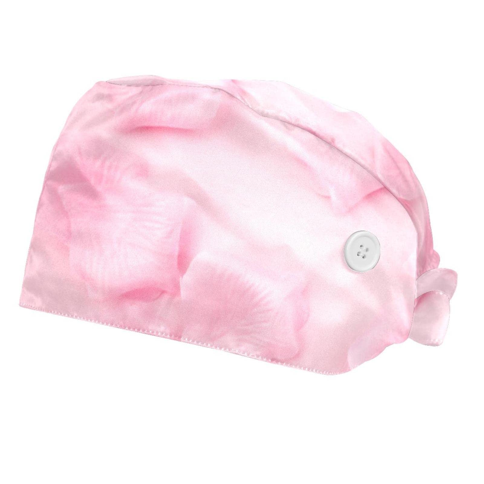 2 Packs Pink Petals Scrub Caps for Women & Men - Adjustable Bouffant Surgical Hats with Button Sweatband, Unisex Tie Back Head Cover - One Size Fits Most - Perfect for Nurses, Doctors & Healthcare Workers