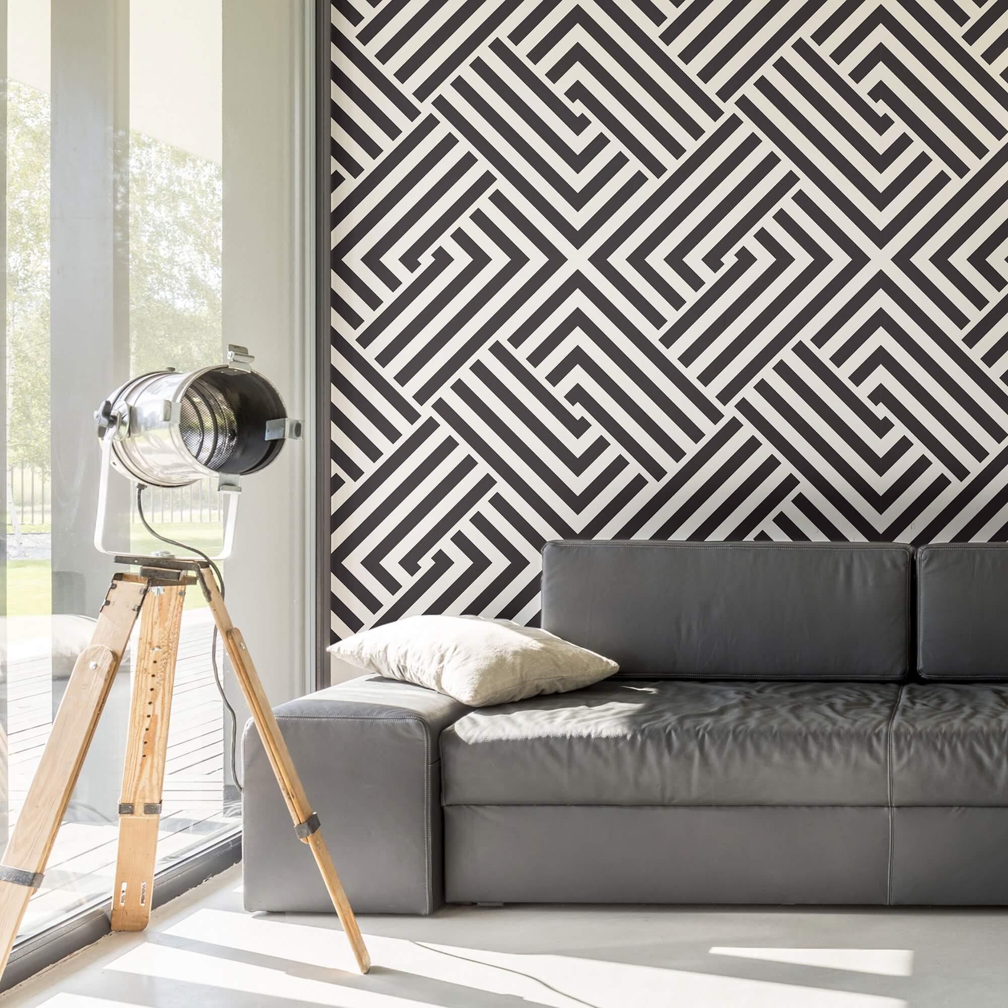 Black and White Cross Pattern Peel and Stick Removable Wallpaper - Self-Adhesive Decorative Wall Covering for Bedroom, Living Room, Nursery, Office (Design 5497)