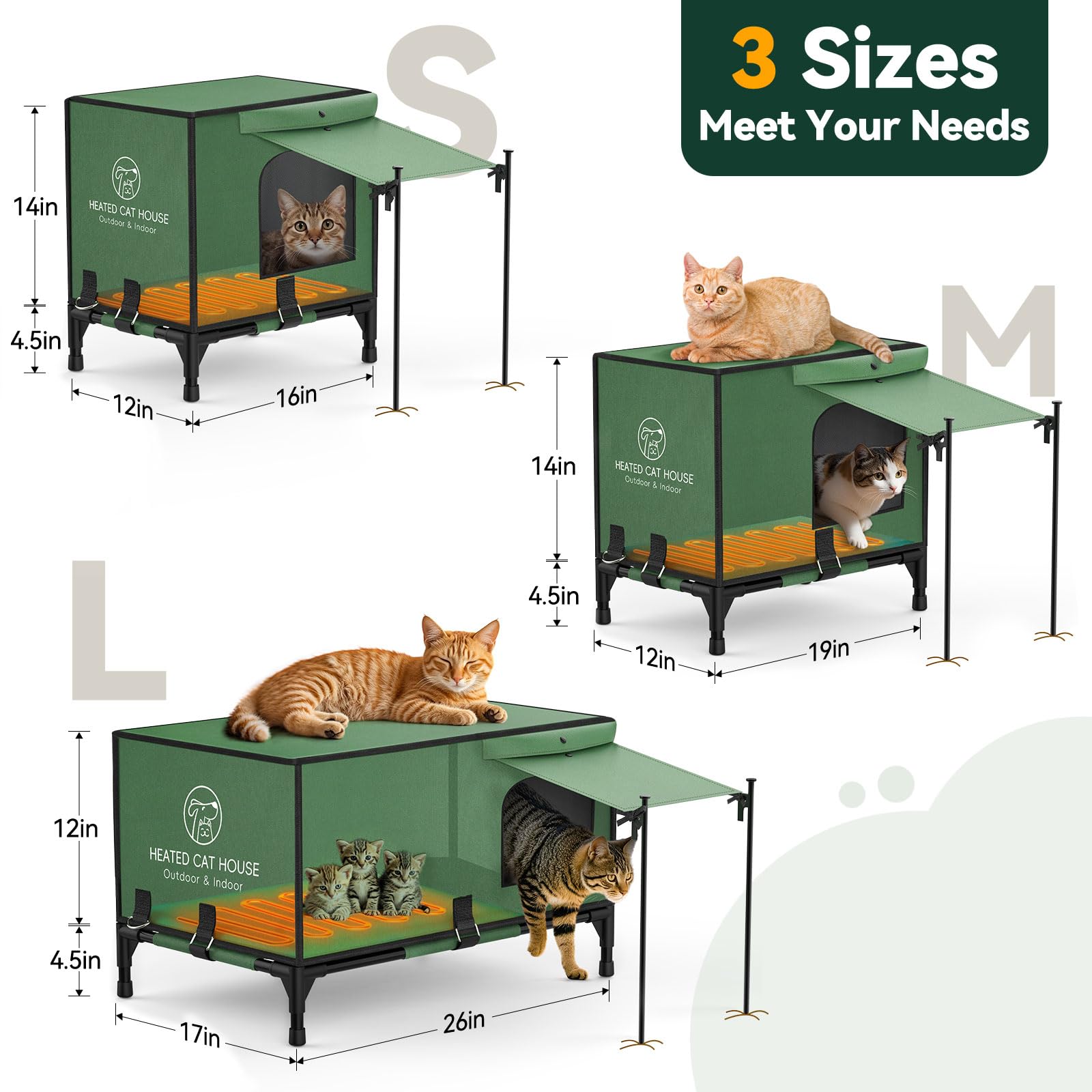 Pawaboo Heated Cat House for Outdoor Winter Use - 100% Waterproof, Insulated Shelter with Heater for Feral & Barn Cats - Weatherproof Design with Elevated Base & Awning - Perfect for Cold Weather Protection in Backyards, Garages & Outdoor Spaces