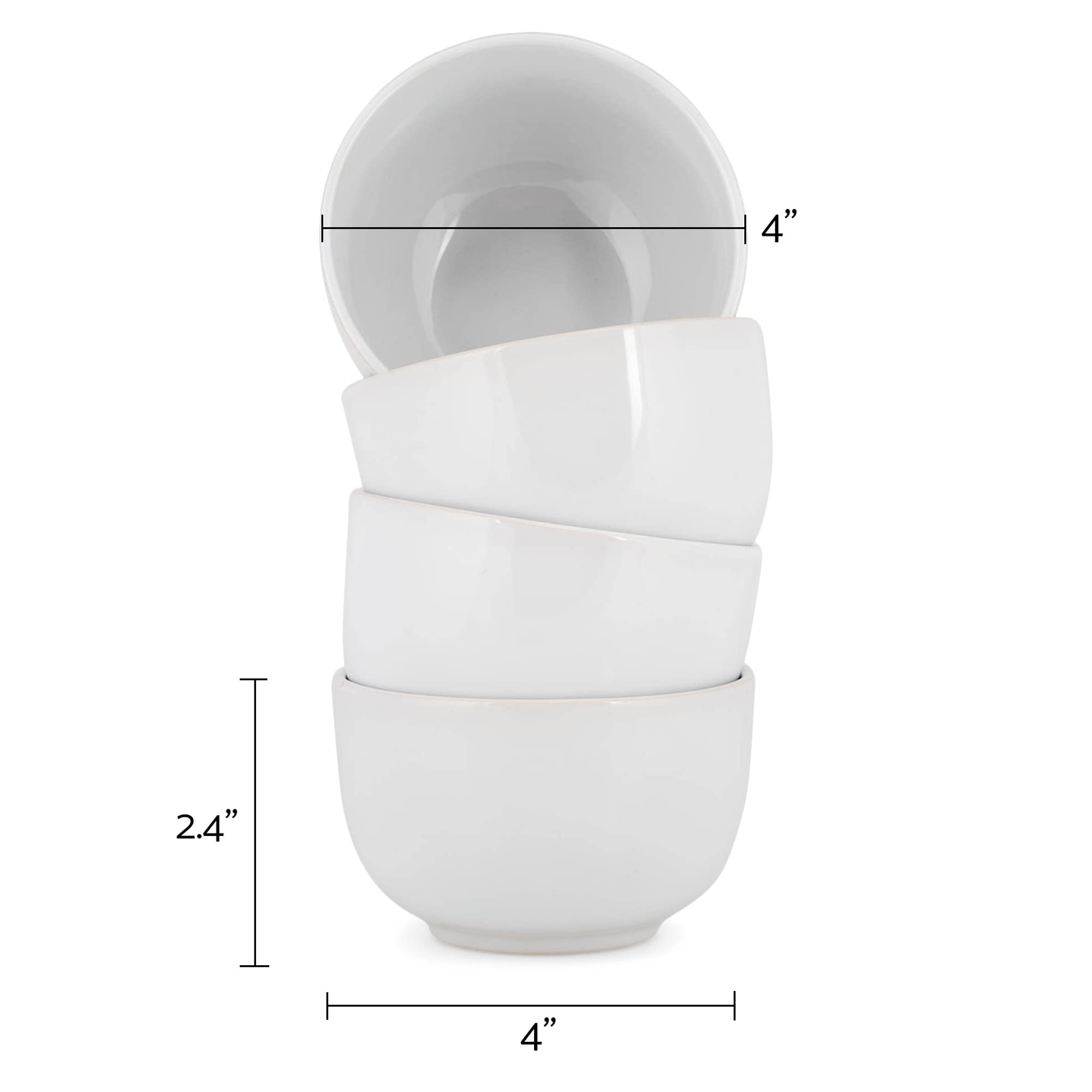 Elanze Designs 4-Inch Small Ceramic Dessert Bowls Set of 4 - Glossy White Bistro-Style Bowls for Ice Cream, Candy, Snacks & Treats | Perfect for Home, Party, Restaurant & Daily Use