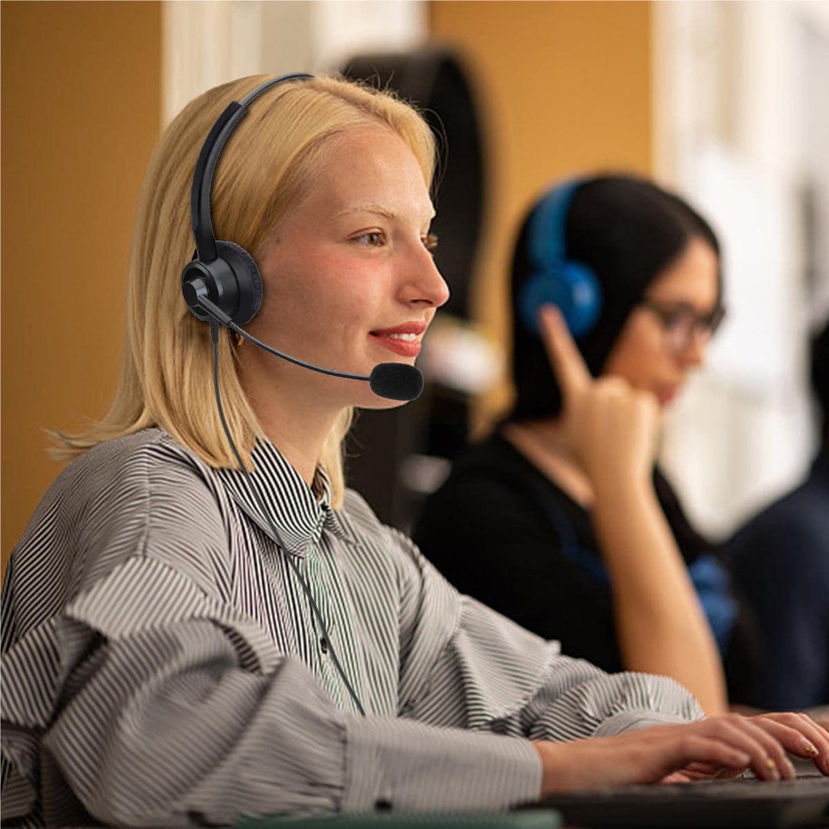 Noise Cancelling RJ9 Phone Headset for Office Phones - Binaural Telephone Headset Compatible with Cisco 8841 8845 8851 8865 6945 7811 7821 7940 7841 7861 7945 7965 VOIP Phones - Perfect for Call Centers, Remote Work & Customer Service