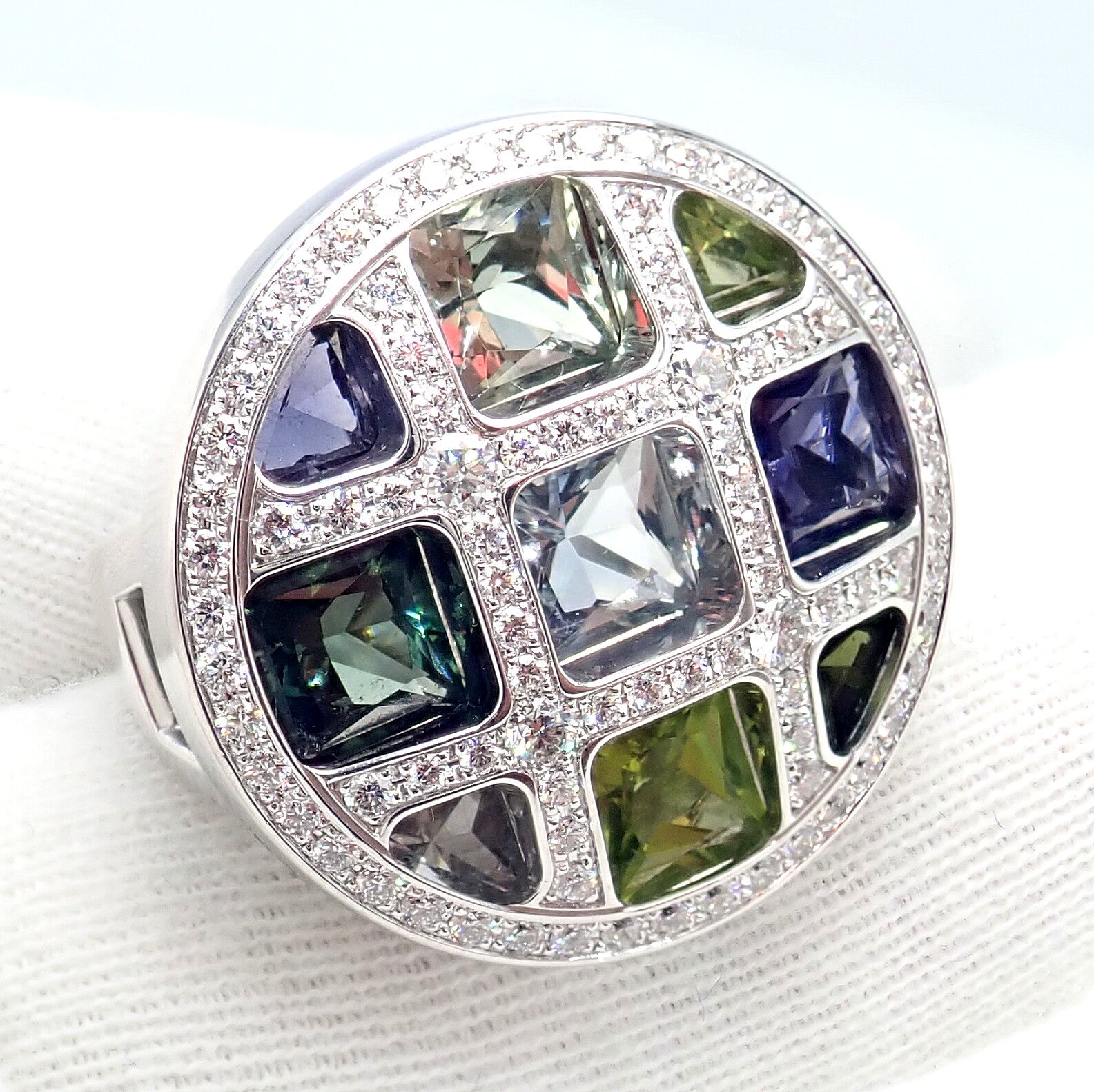 Cartier Pasha 18k White Gold Diamond & Color Stone Ring - Size 6 (52) with Original Box & Papers - Luxury Jewelry for Weddings, Anniversaries & Special Occasions