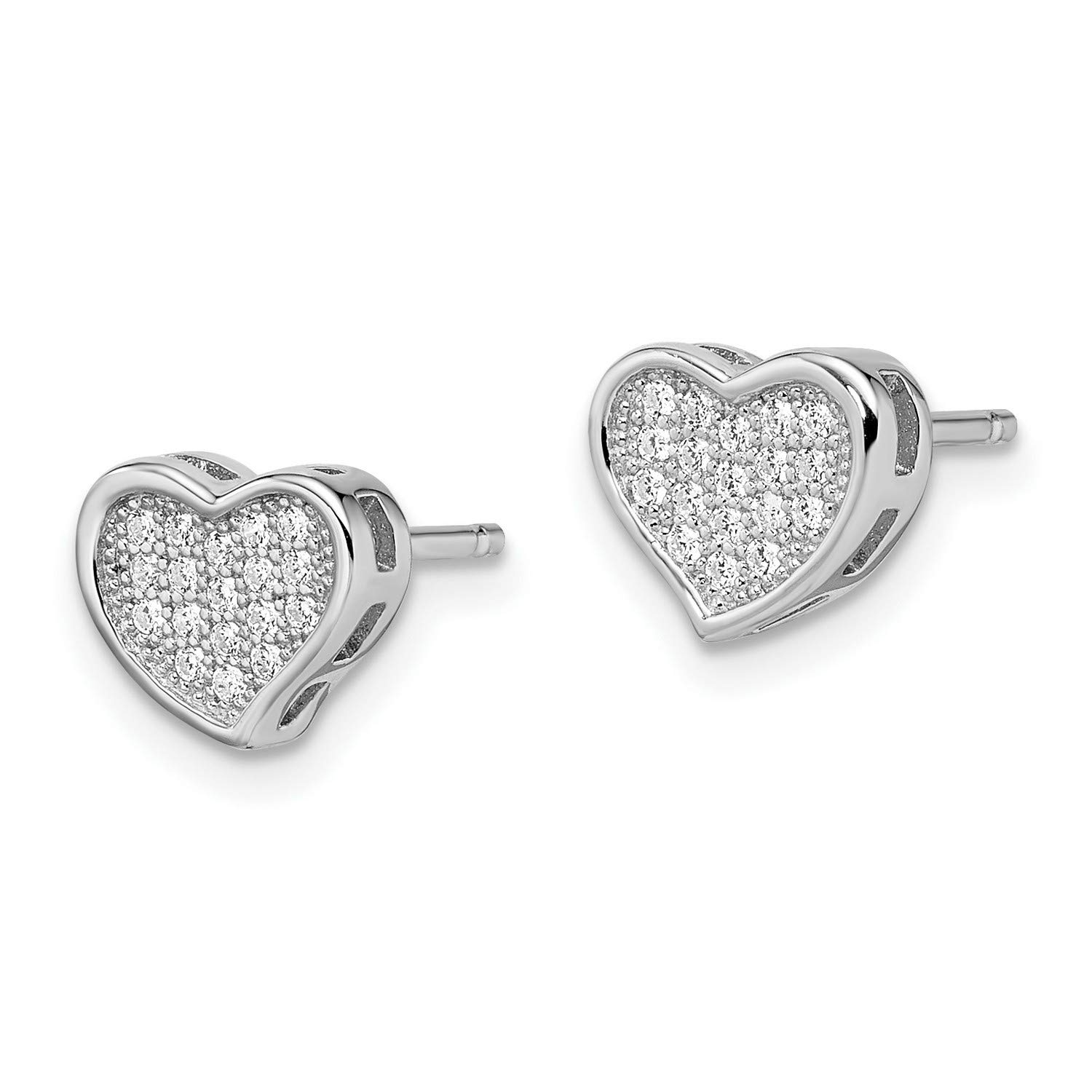 Sterling Silver CZ Brilliant Embers Heart Post Earrings 9x7mm - Elegant Gift for Women, Valentine's Day, Anniversary & Special Occasions