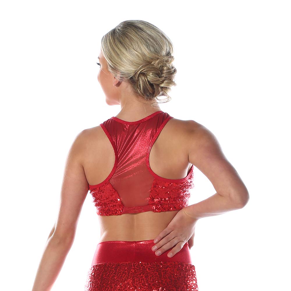Red Sequin Mesh Sweetheart Performance Bra - Dance, Cheerleading & Costume Wear for Women