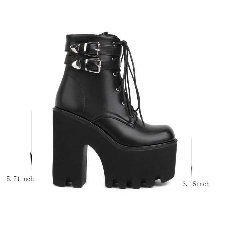 Women's Punk Combat Motorcycle Boots - Platform Block Heel, High Round Toe, Zipper Ankle Boots for Women | Mid Calf Chunky Heel Boots for Riding, Biking & Fashion Outfits