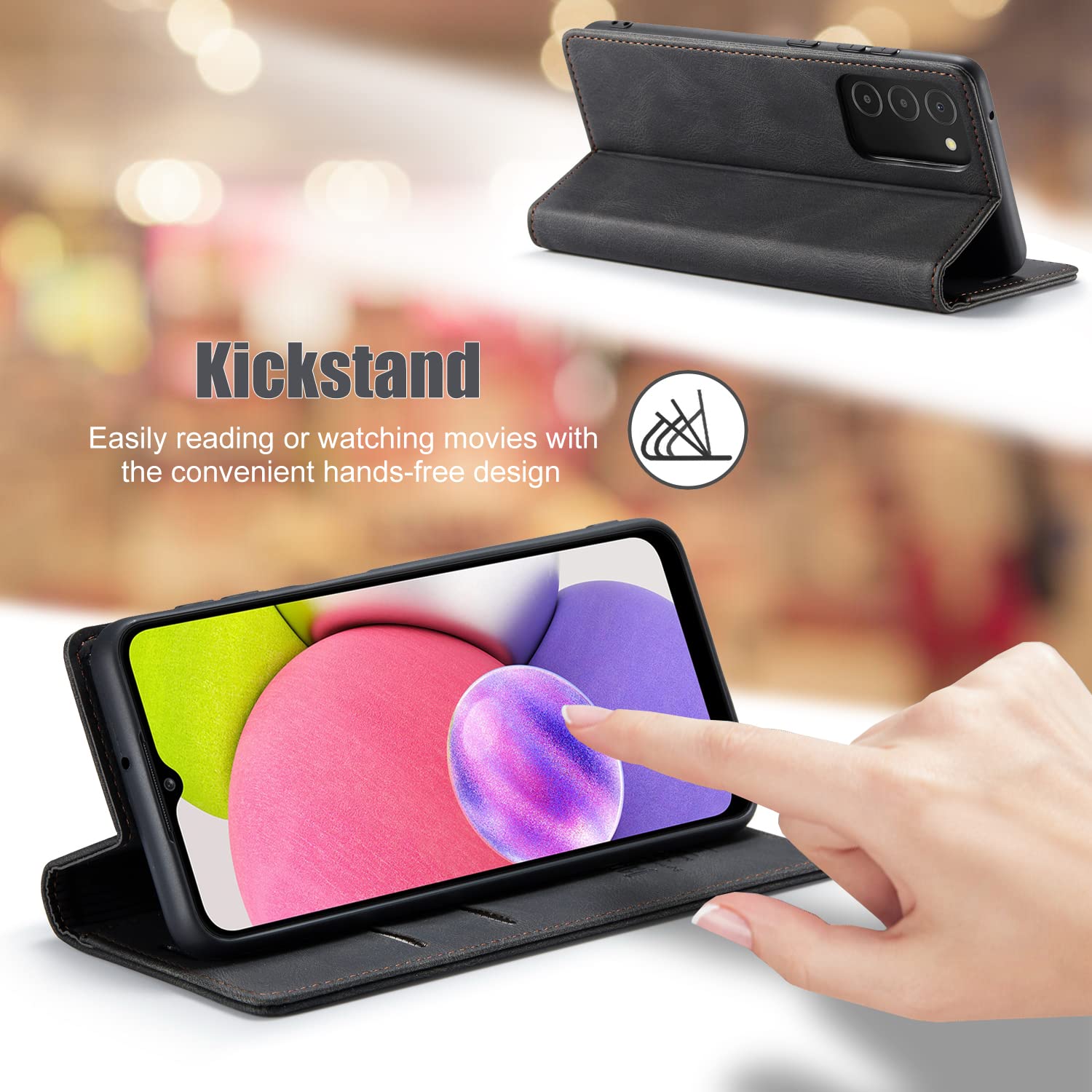 Samsung Galaxy A03S Wallet Case with RFID Blocking Card Holder & Kickstand - Magnetic Leather Flip Cover for 6.5 Inch Phone (Black) | Perfect for Daily Use, Travel & Business Meetings