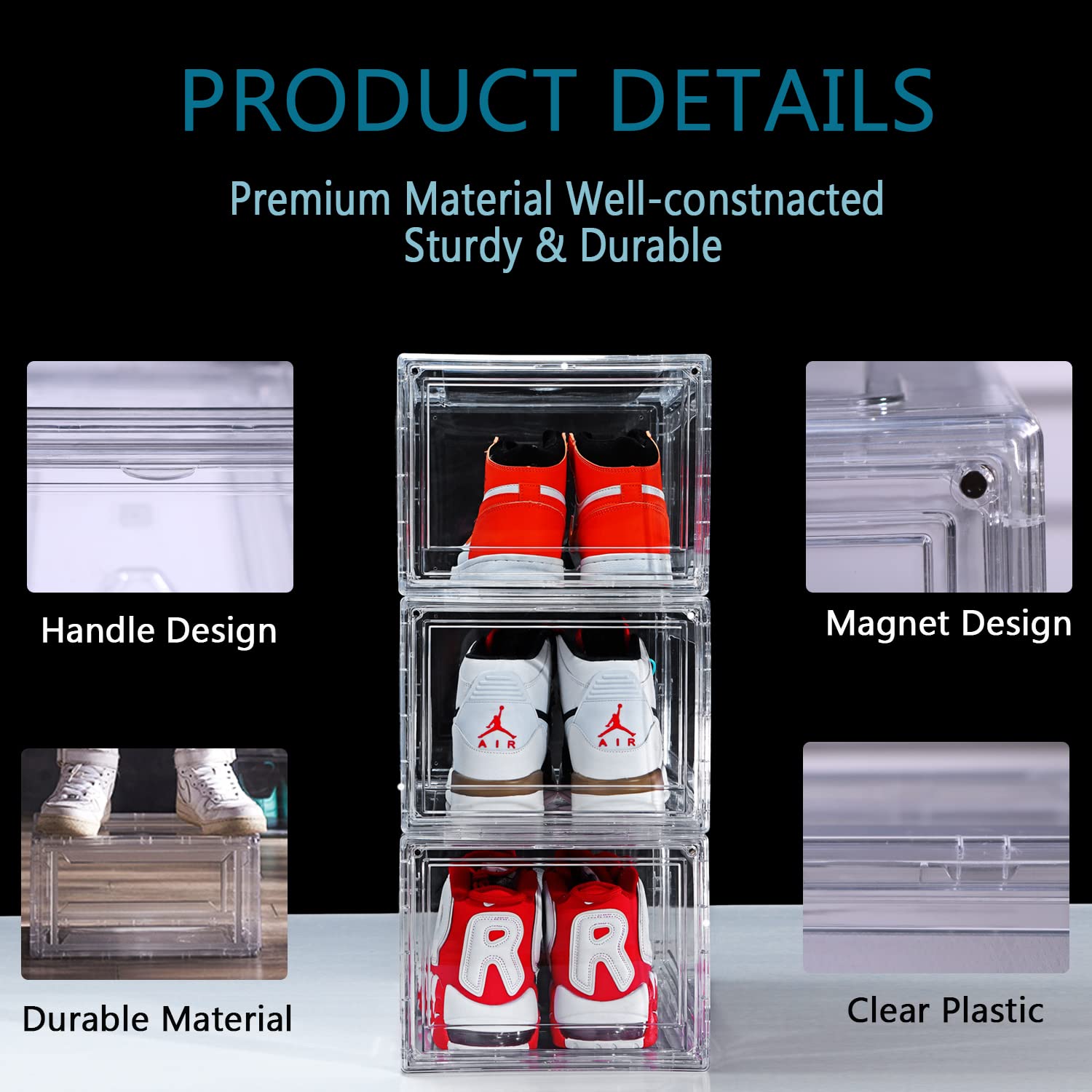 12 Pack Clear Acrylic Plastic Shoe Storage Boxes - Stackable, Foldable Drop Front Design with Lids - Fits Up to Size 15 Shoes - Space Saving Organizer for Closet, Bedroom & Entryway (Transparent)