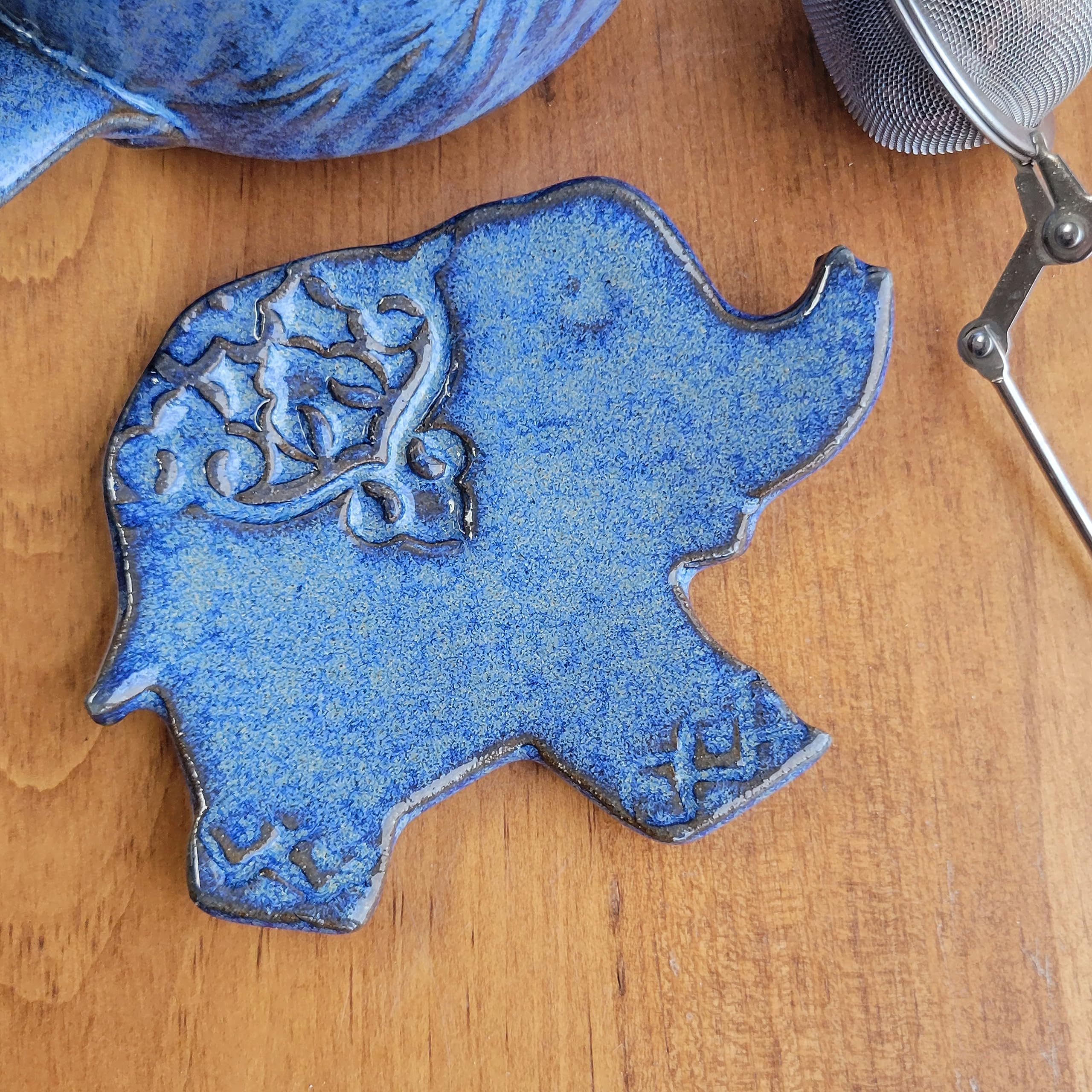 Green Elephant Spoon Rest - Mini Kitchen Countertop Decor for Coffee Bar & Dining Table - Perfect for Cooking, Serving, and Home Decor (Variegated Blue)