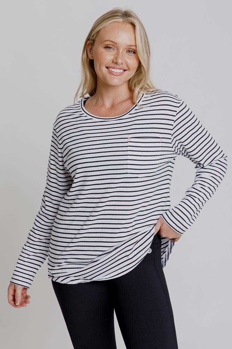Stylish Black Stripe Long Sleeve Top for Women - Casual & Comfortable Lifestyle Shirt for Everyday Wear, Work, and Outings
