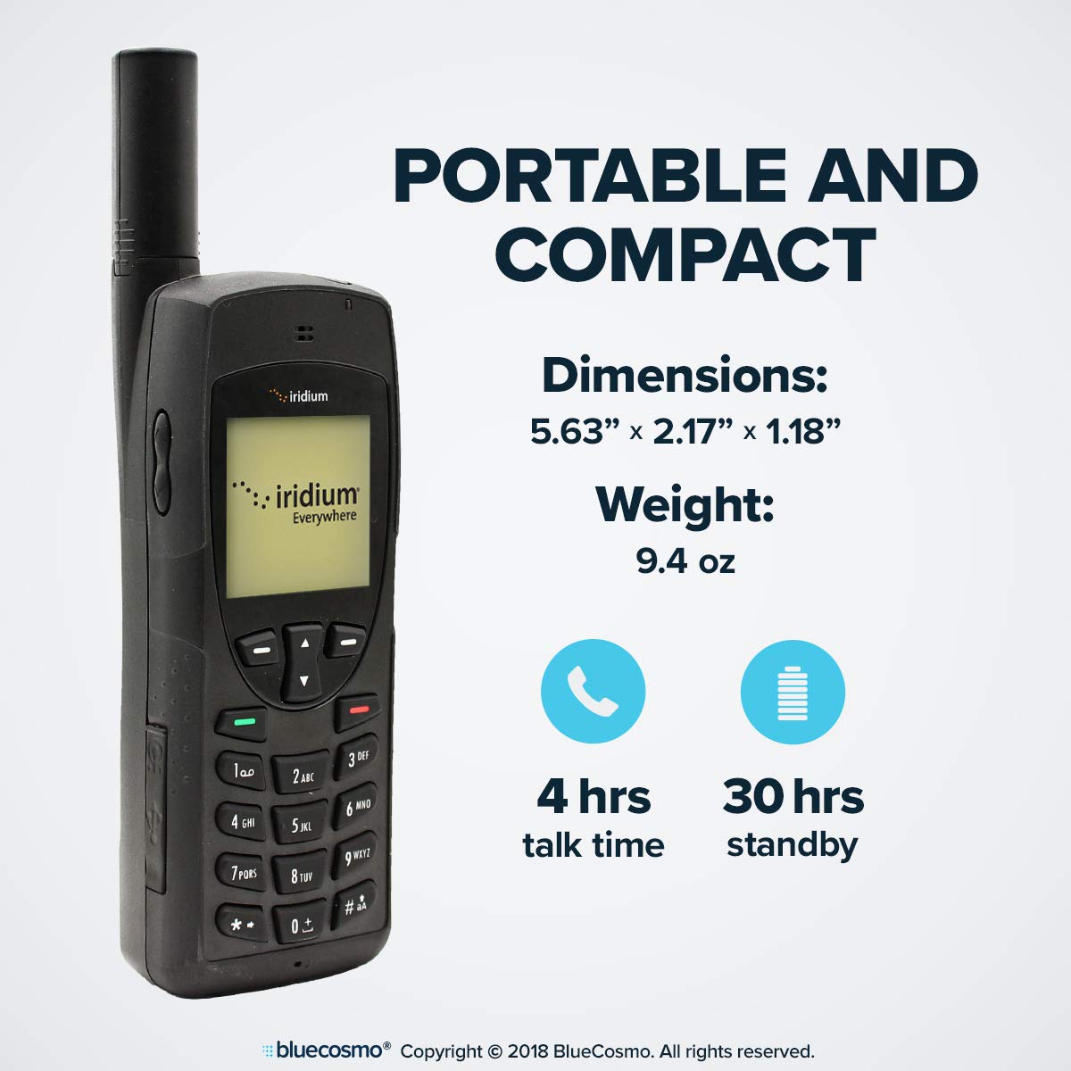 BlueCosmo Iridium 9555 Satellite Phone Bundle - Global Satellite Phone with Voice & SMS Text Messaging - Includes Prepaid SIM Card & Online Activation - 24/7 Support - Perfect for Remote Travel, Emergency Communication & Off-Grid Adventures