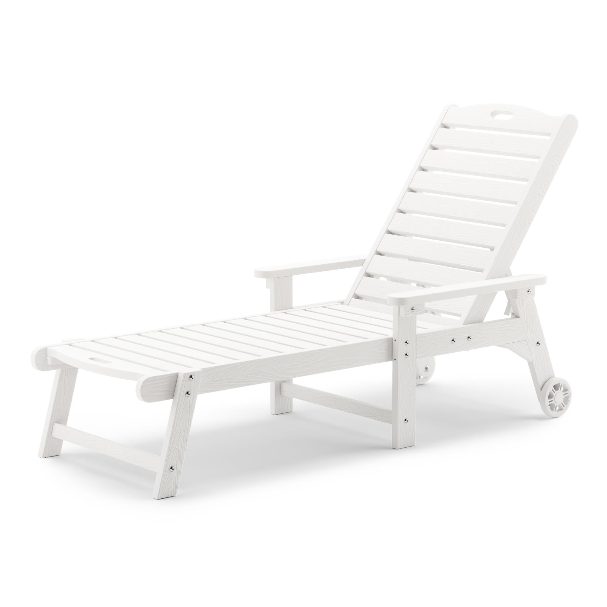 LUE BONA 79'' Oversized Adjustable Outdoor Chaise Lounge Chair with Wheels - 5-Position Reclining Poolside Lounger for Backyard, Patio & Beach - Durable HDPS Material - White (3-Year Warranty) - Perfect for Sunbathing, Relaxing by the Pool or Outdoor Lounging