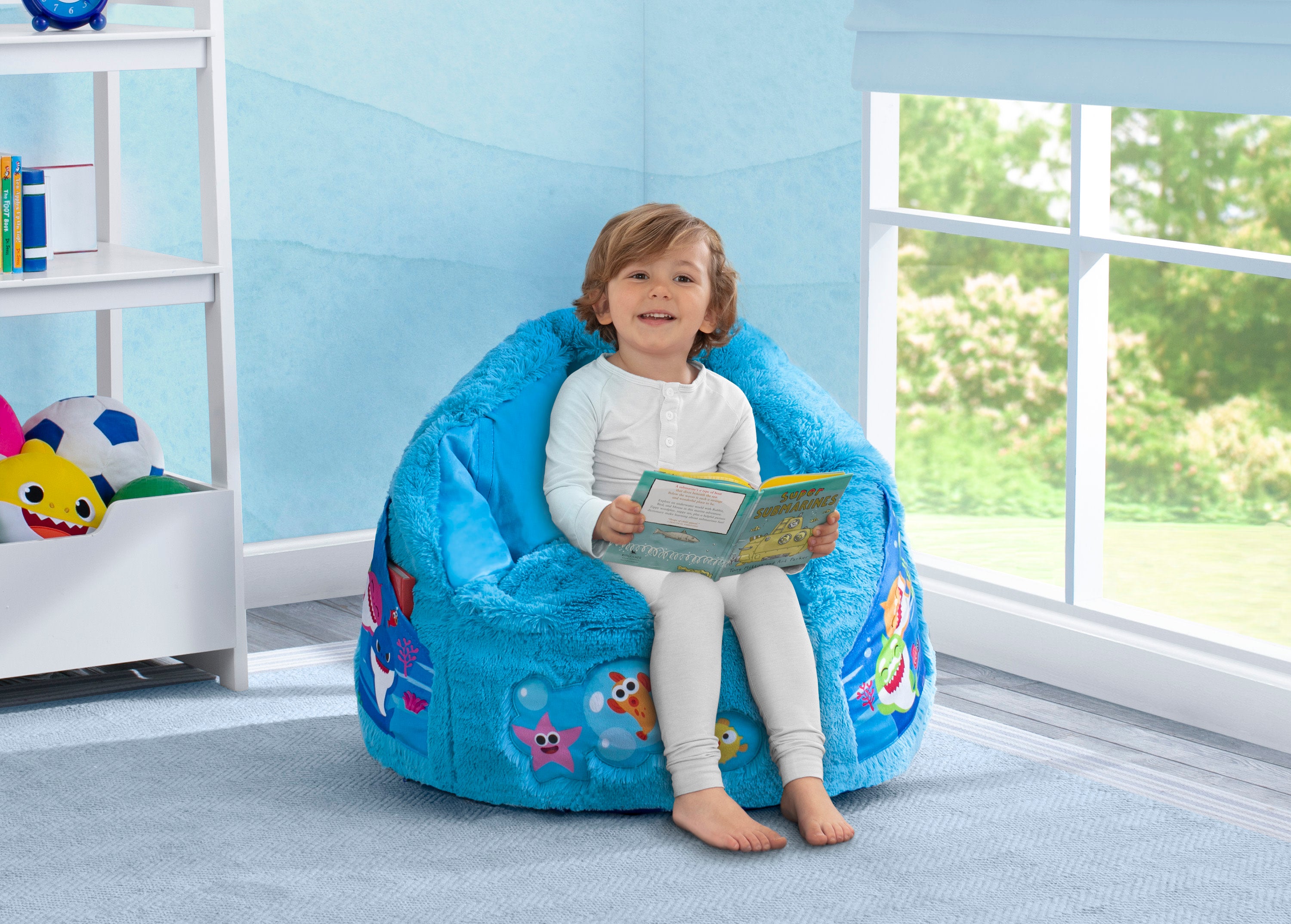 Baby Shark Cozee Fluffy Chair for Toddlers - Soft & Comfy Kids Chair for Ages 2-6 Years - Perfect for Playrooms, Bedrooms & Reading Nooks