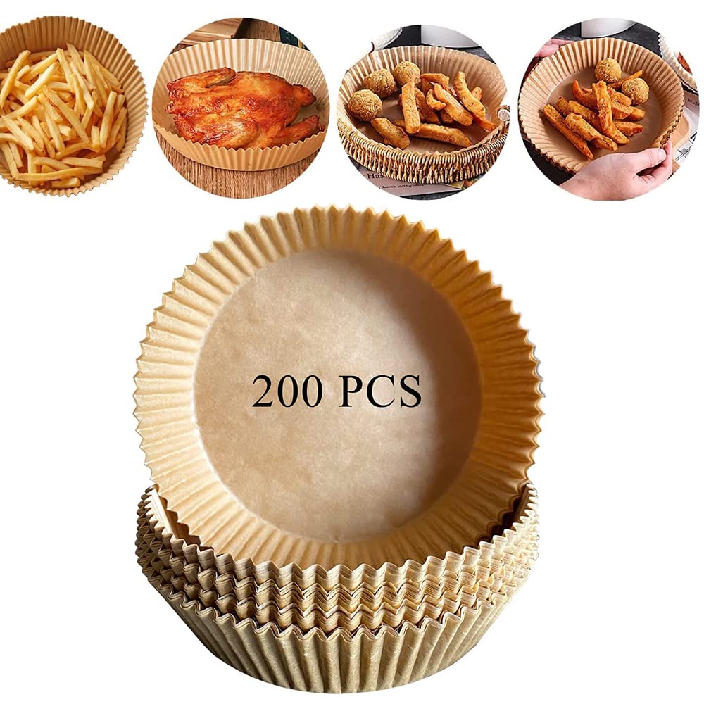 200 Pcs Air Fryer Disposable Paper Liners - Non-Stick Baking Parchment Sheets for Air Fryer, Microwave & Oven (6.3 Inches) - Oil Proof, Waterproof & Heat Resistant - Perfect for Baking, Roasting & Reheating Food