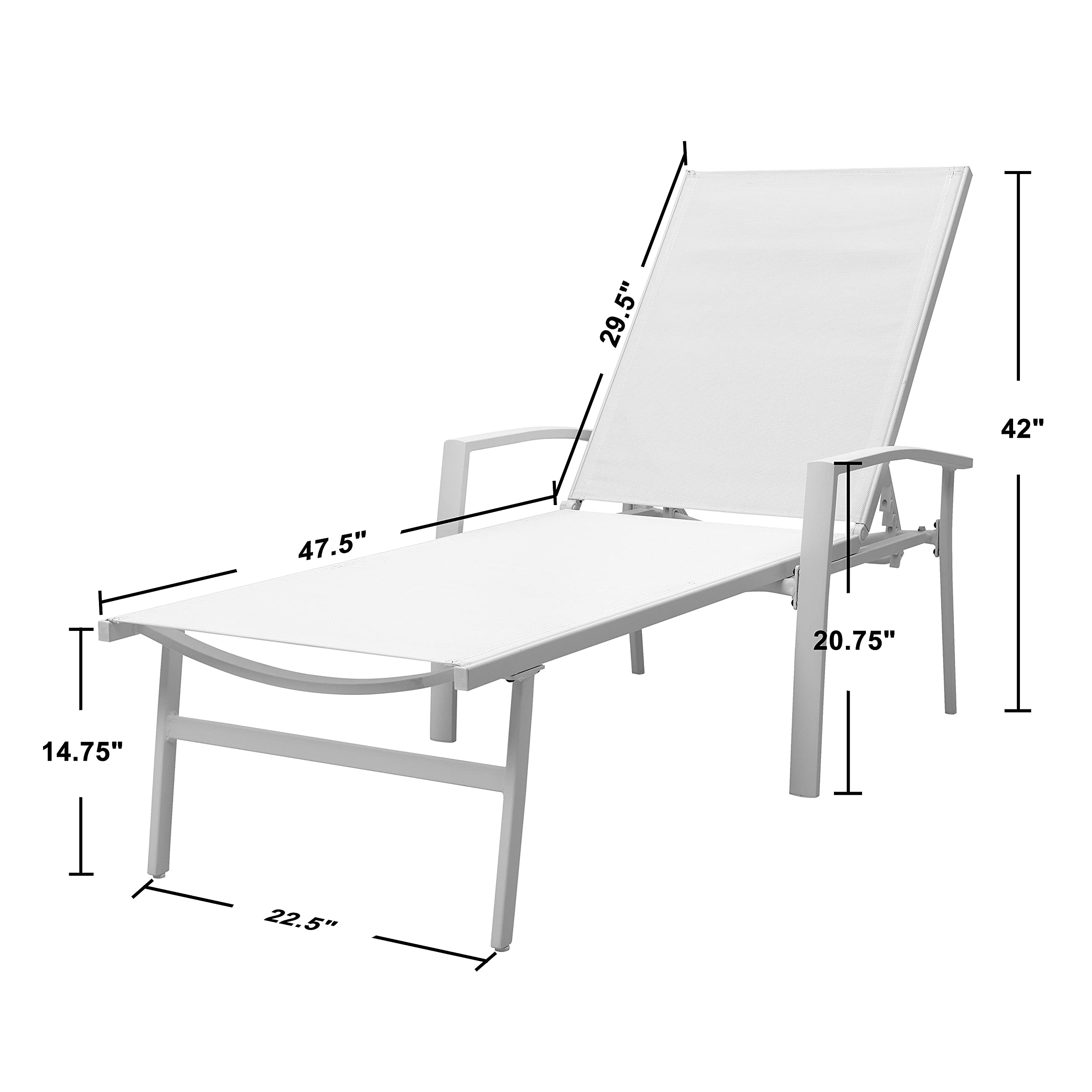 NUU GARDEN Patio Chaise Lounge - 5-Position Adjustable Outdoor Chaise Lounge Chair with All-Weather Textile Fabric - Perfect for Poolside, Beach, Garden, Patio & Backyard Relaxation