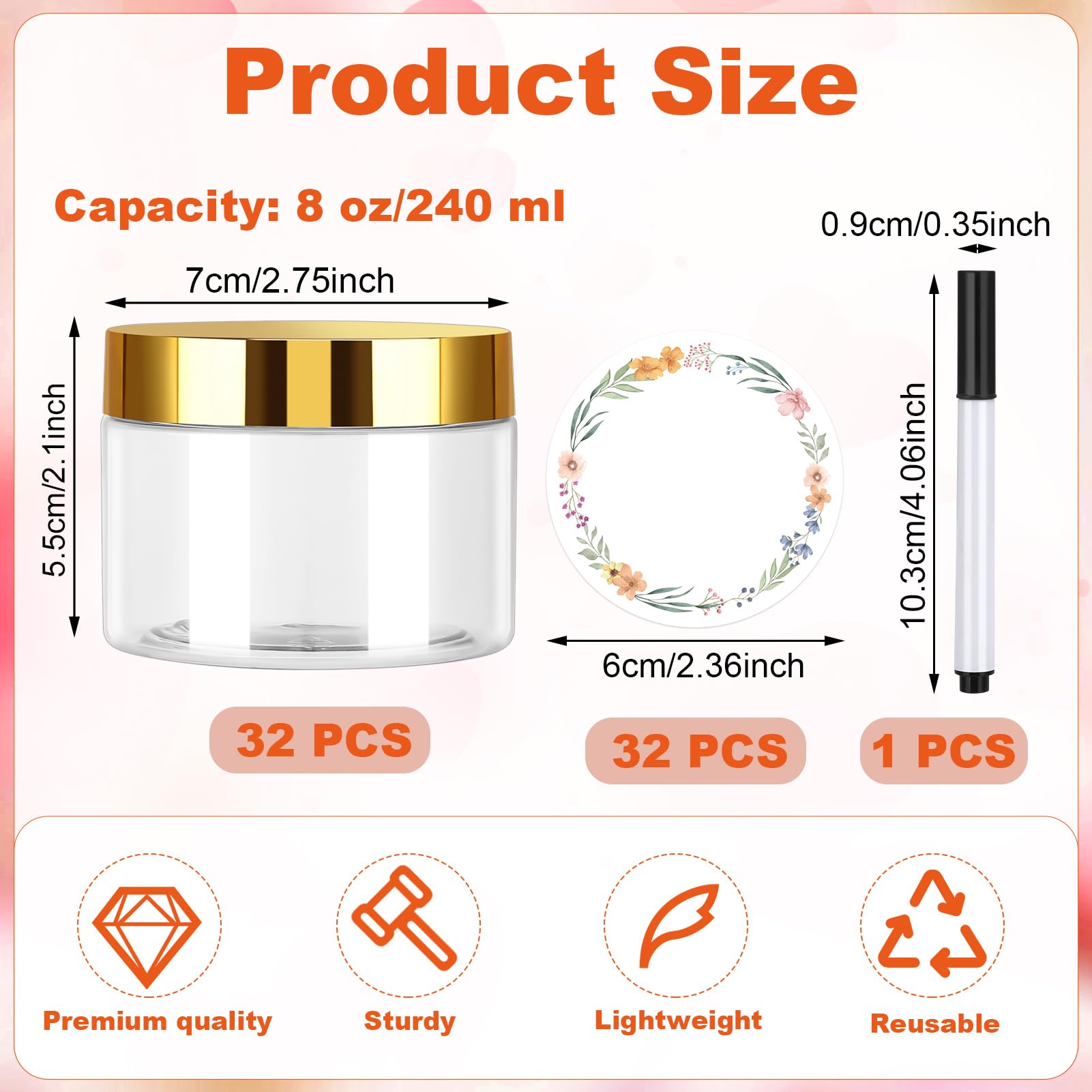 32 Pack 5 oz Plastic Jaws with Gold Lids - Clear Empty Cosmetic Containers for Body Butter, Makeup & Food Storage | Travel Size, Airtight, Reusable (Perfect for DIY Creams, Travel Toiletries & Small Item Organization)