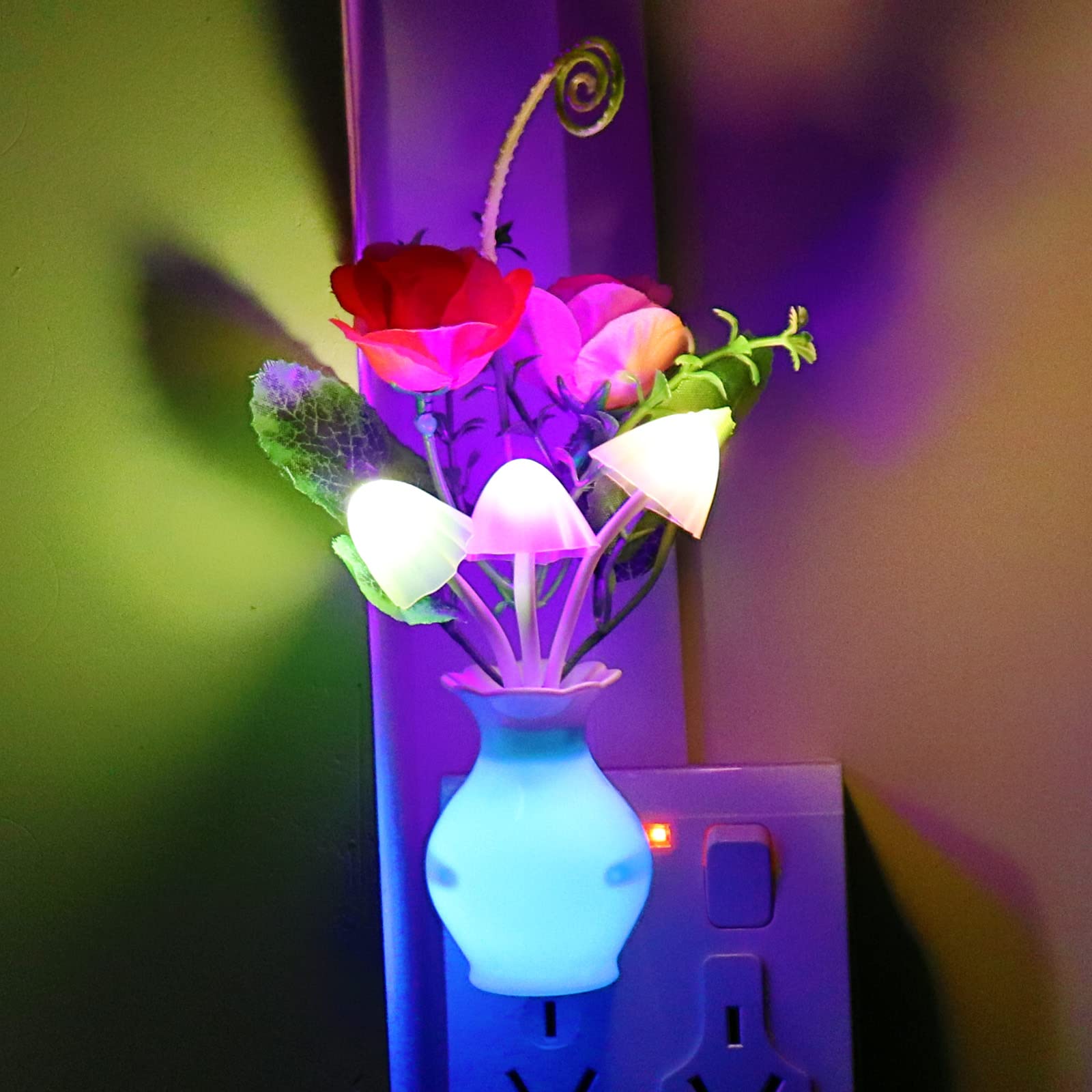AUSAYE 1Pack Plug-in LED Night Light with Auto Dusk to Dawn Sensor, 0.5W Energy Saving Lamp - Rose Flower Mushroom Night Light for Kids & Adults - Perfect for Bedroom, Bathroom, Living Room, Kitchen, Hallway - Creates a Cozy & Safe Ambiance for Nighttime Navigation