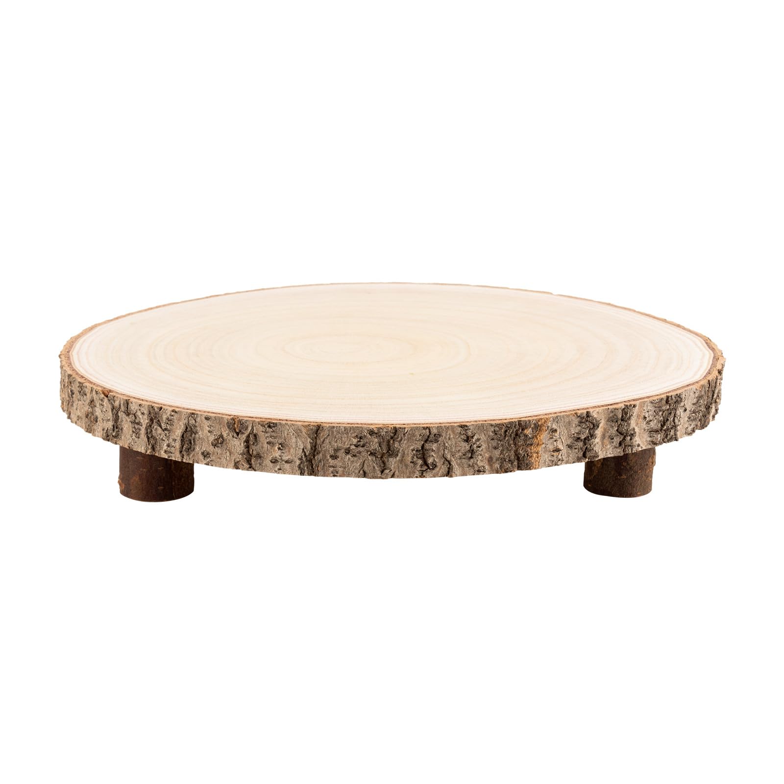 10-11 Inch Rustic Wood Cake Stand with Legs - Natural Wood Slice Dessert Stand for Wedding Centerpieces, Woodland Themed Parties, Birthday & Special Events - Perfect for Rustic Weddings, Baby Showers & Farmhouse Decor
