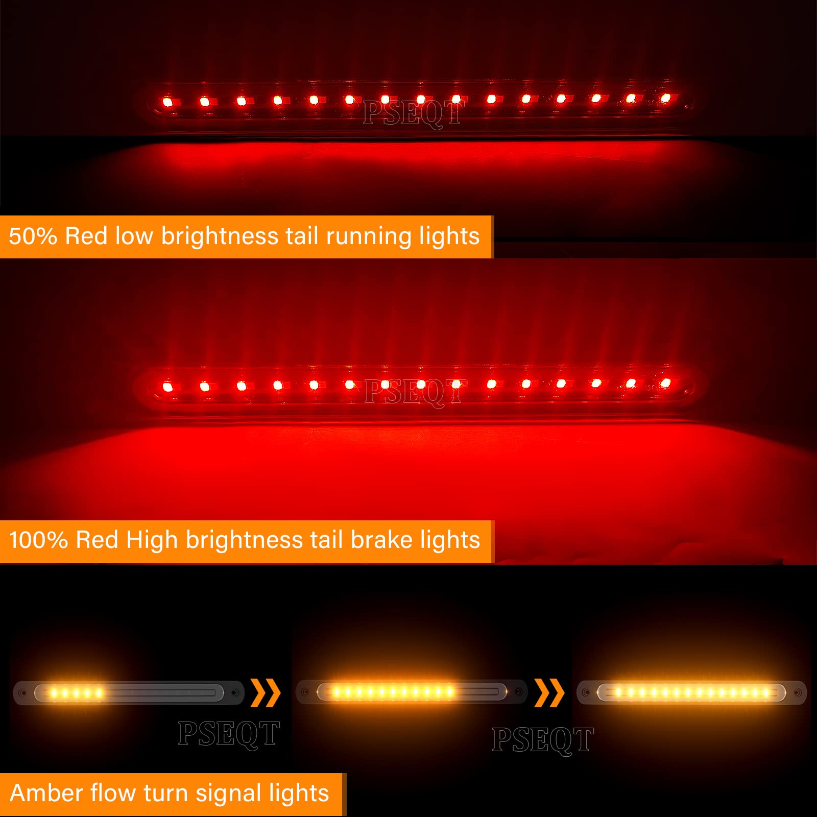 PSEQT 3/4'' Round LED Side Marker Clearance Lights - 10Pcs Smoked Amber + 10'' Trailer Brake Stop Turn Signal Tail LED Lights (Red & Amber) - 2Pcs - Perfect for Trucks, Trailers & RVs - Waterproof & Durable for Outdoor Use