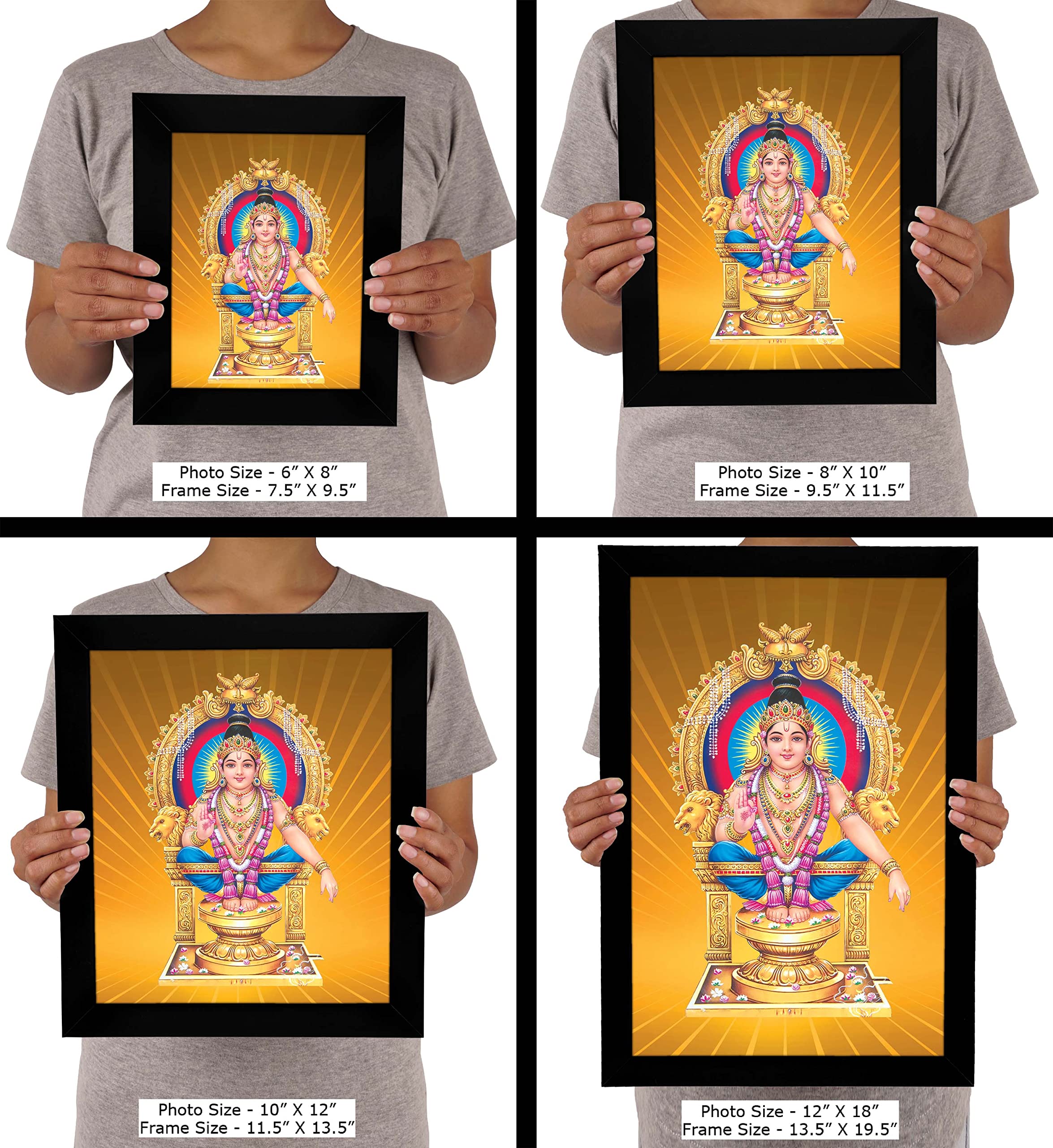 Lord Ayyappa Swamy Religious Picture Frame - Black Wall Decor for Home, Office & Temple | Divine Photo Frame for Pooja Room & Spiritual Spaces