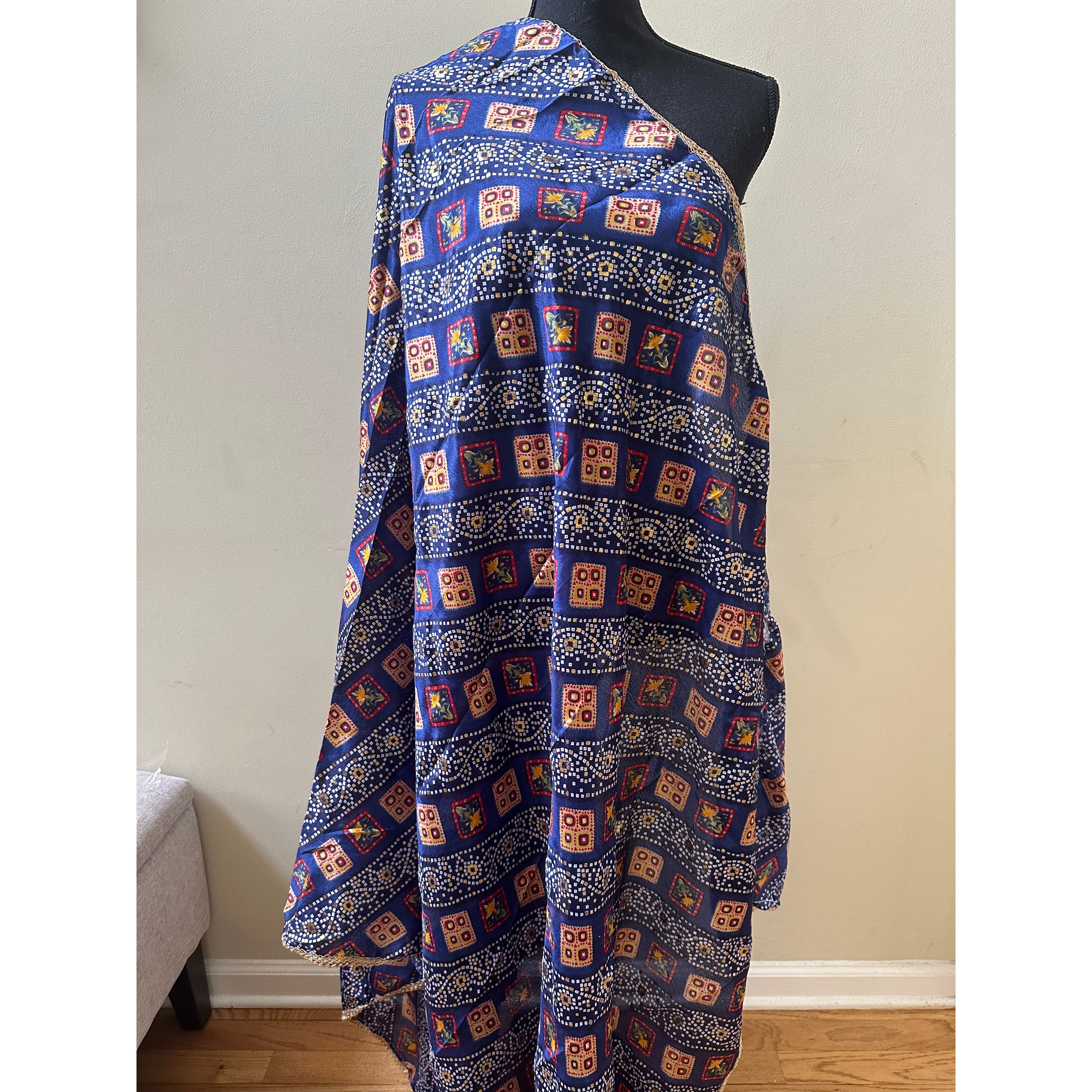 Blue Bandhini Dupatta Scarf - Traditional Indian Stole for Women, Handmade Cotton Fashion Accessory - Perfect for Weddings, Parties & Festive Occasions