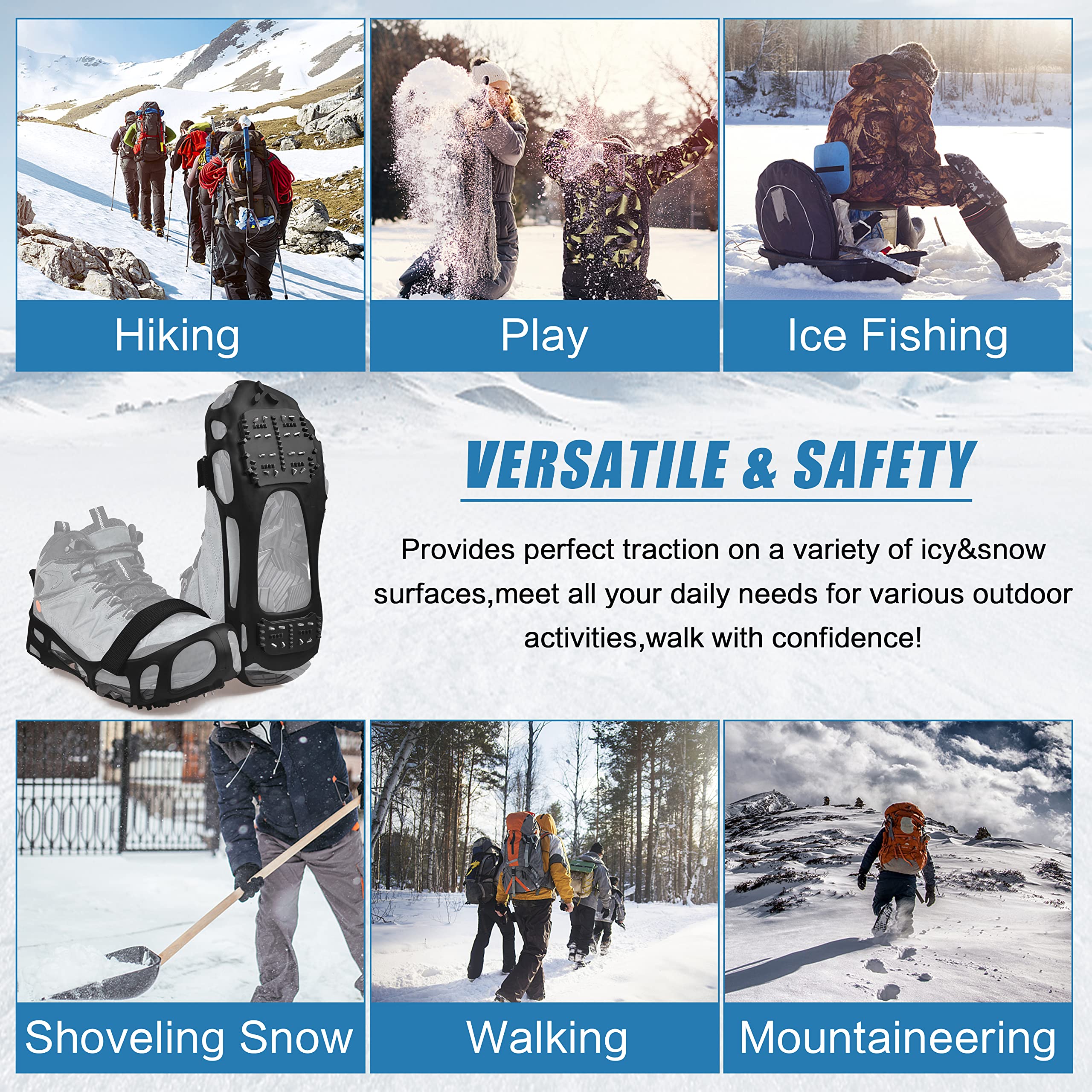 Non-Slip Ice Cleats for Snow & Ice - Stretchable Rubber Traction Crampons for Walking, Hiking & Winter Safety | Perfect for Snowy Trails, Icy Sidewalks & Outdoor Adventures